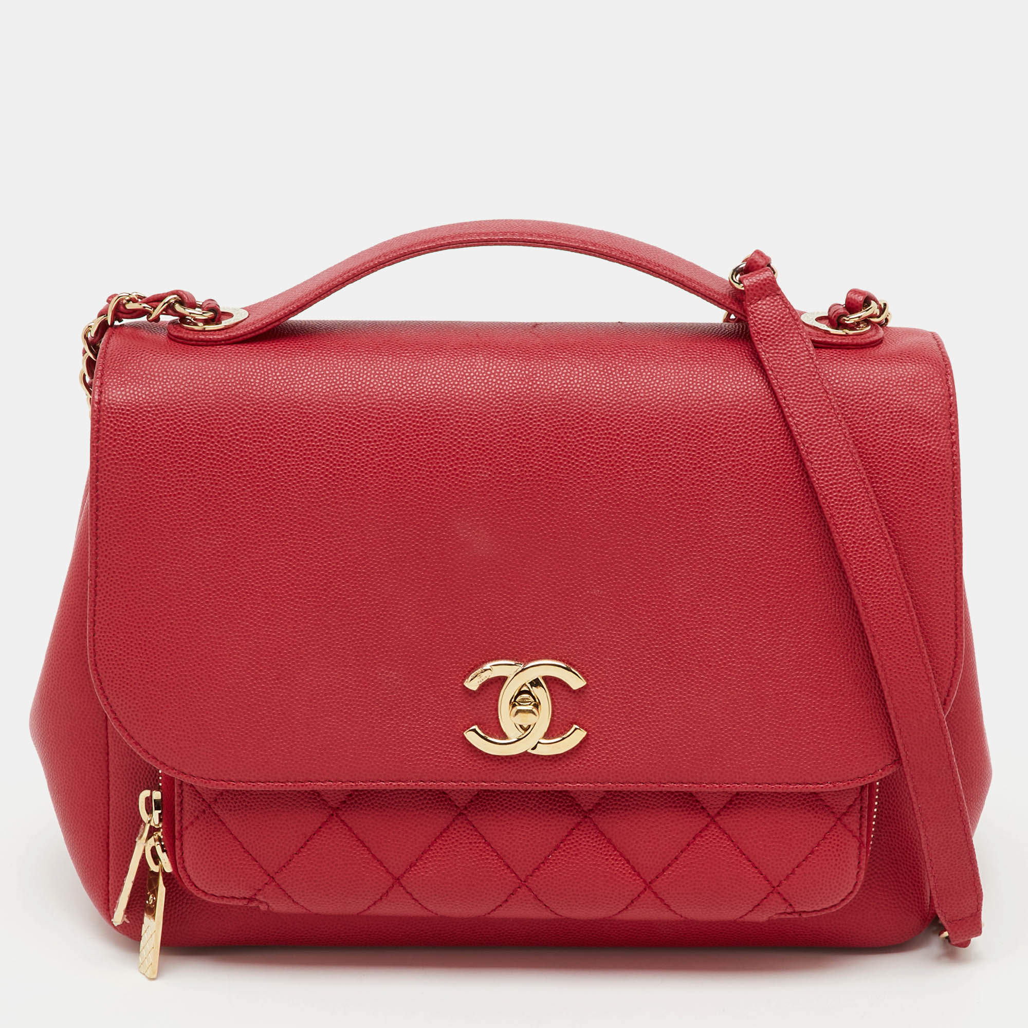 Pre Owned Chanel Red Quilted Caviar Leather Large Business Affinity Flap Bag
