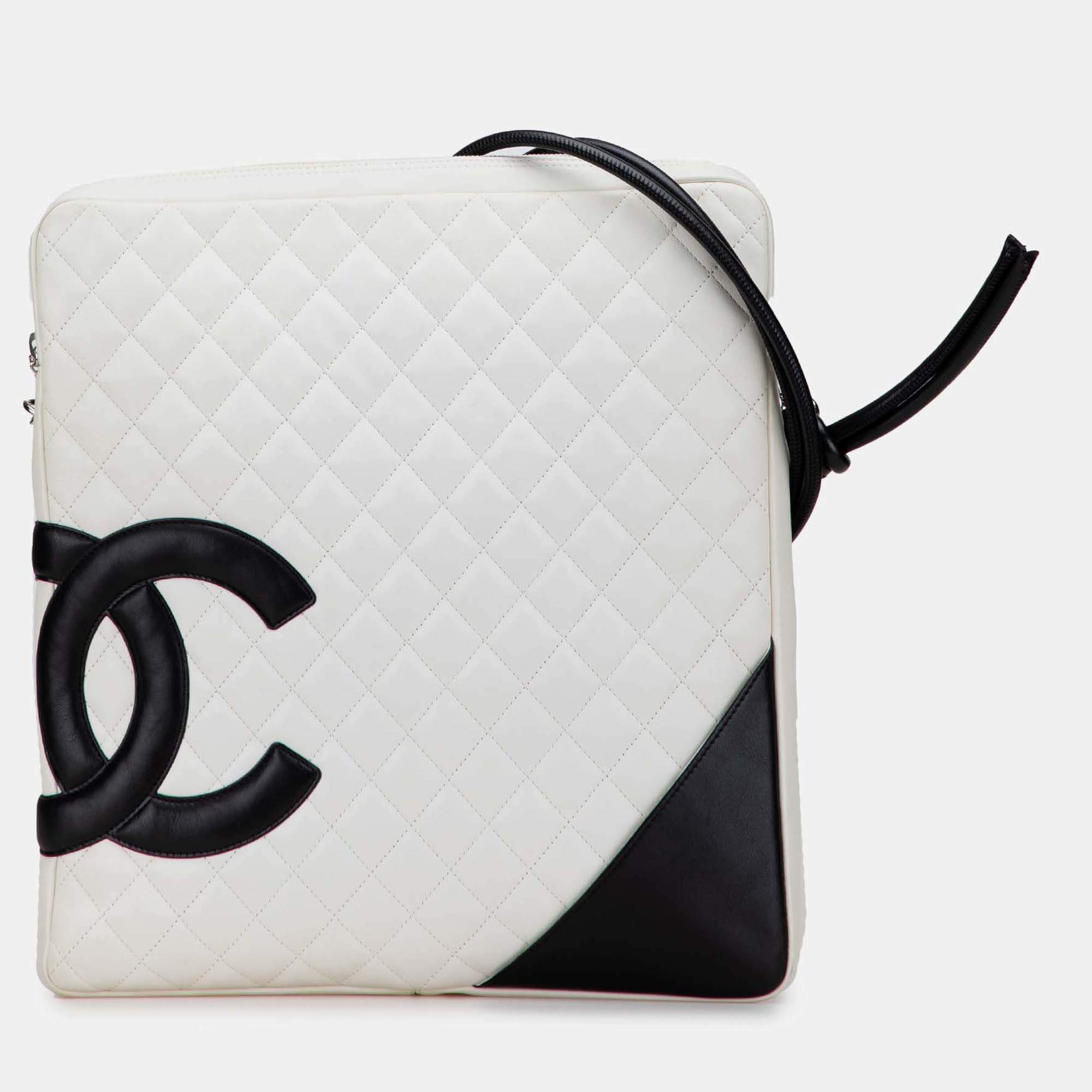 Pre Owned Chanel Black White Maxi Lambskin Cambon Ligne Crossbody
