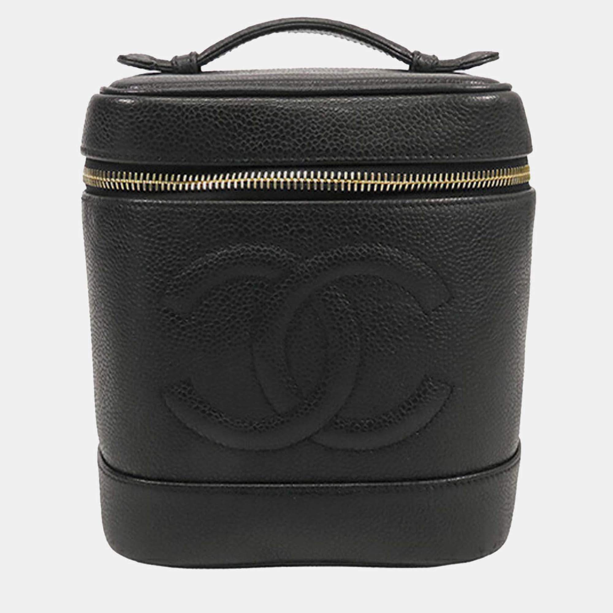 Pre Owned Chanel Black CC Caviar Vanity Case