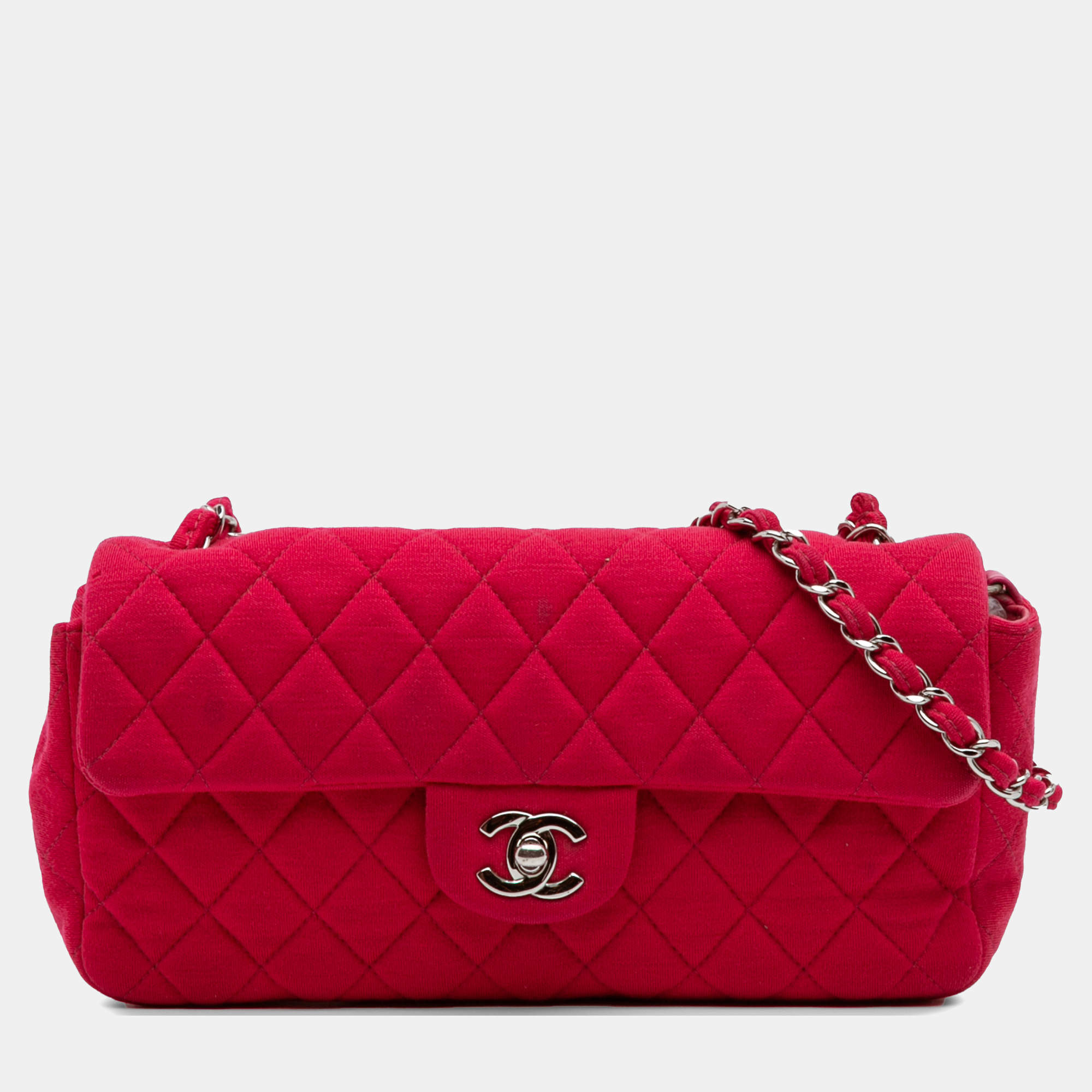 Pre Owned Chanel Pink Quilted Jersey East West Single Flap Bag