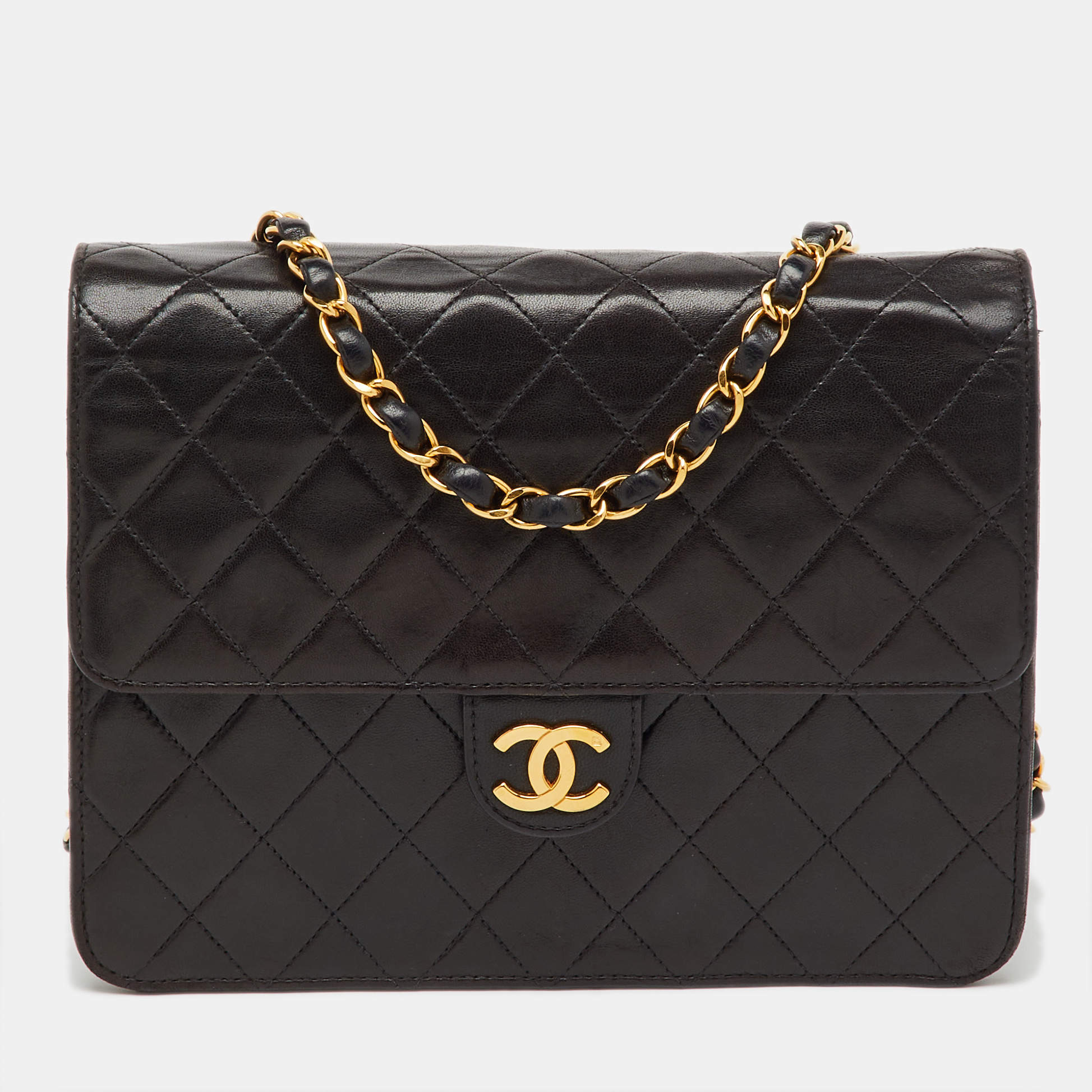 Pre Owned Chanel Black Quilted Leather CC Square Single Flap Bag