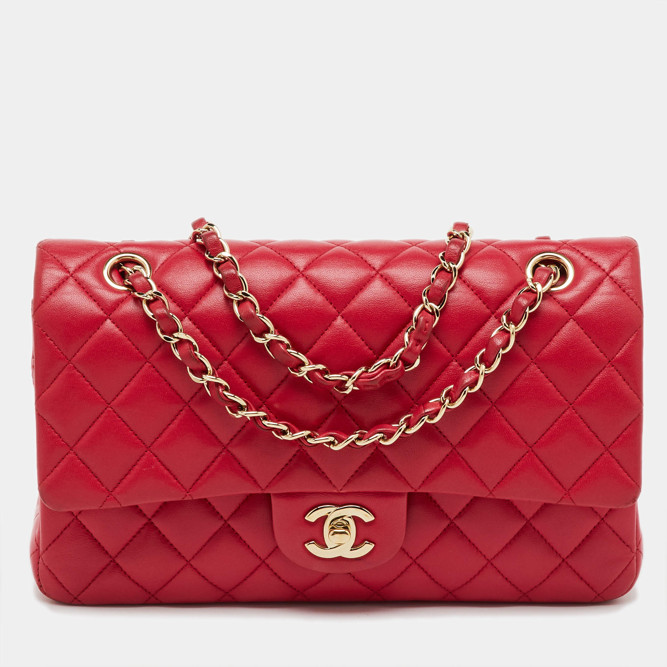 Pre Owned Chanel Pink Quilted Leather Medium Classic Double Flap Bag