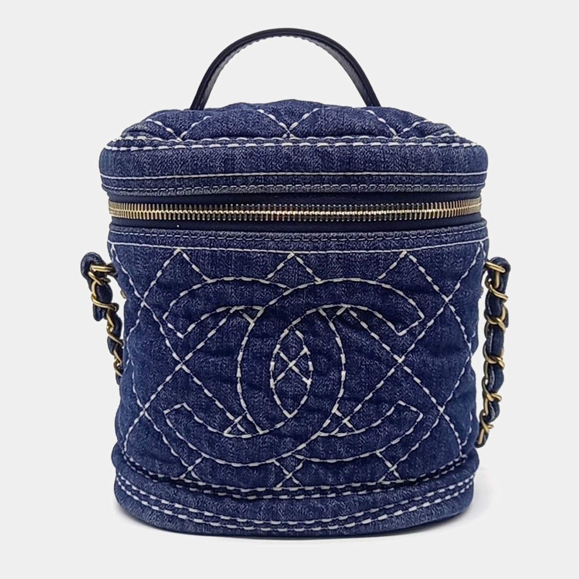 Pre Owned Chanel Blue Denim Denim Vanity Bag