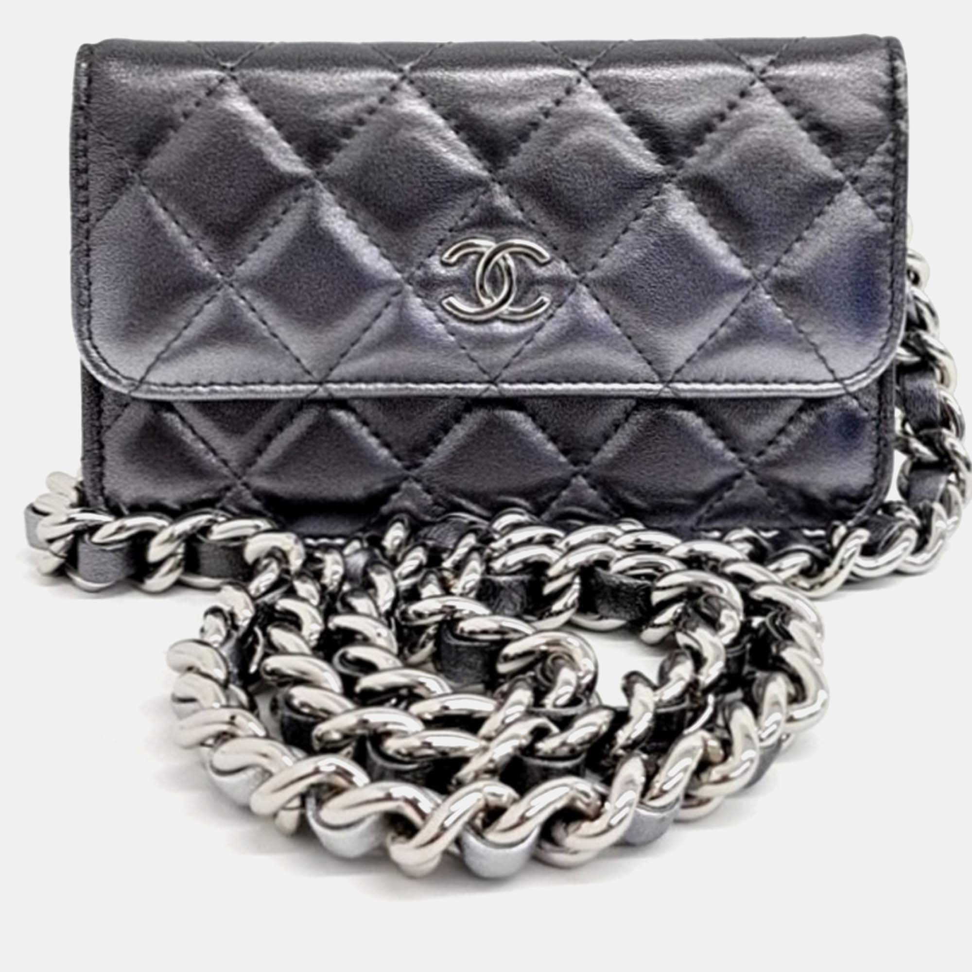 Pre Owned Chanel Coco Punk Metallic Leather Chain Flap Clutch