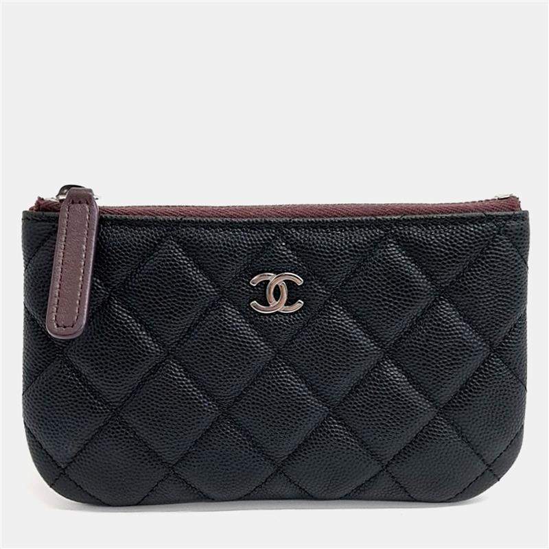 Pre Owned Chanel Black Leather Caviar Pouch