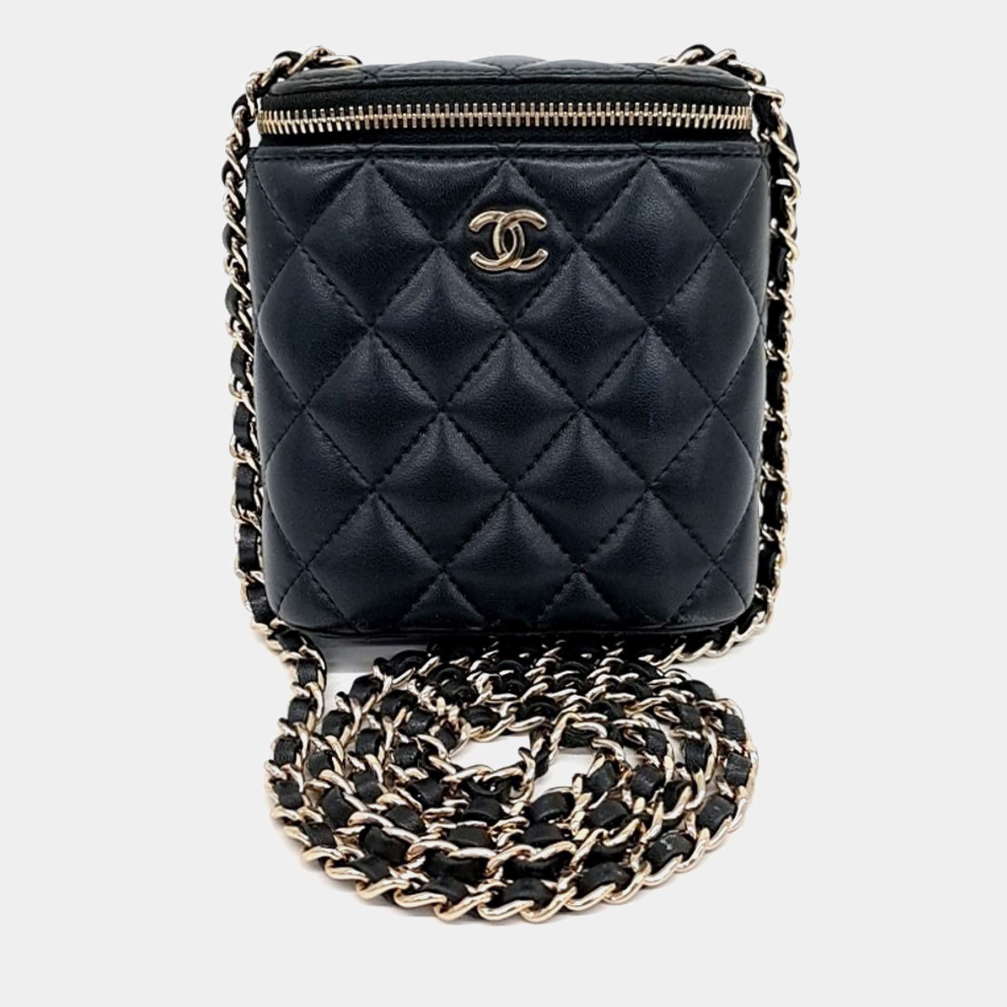 Pre Owned Chanel Mini Black Leather Vanity Crossbody Bag