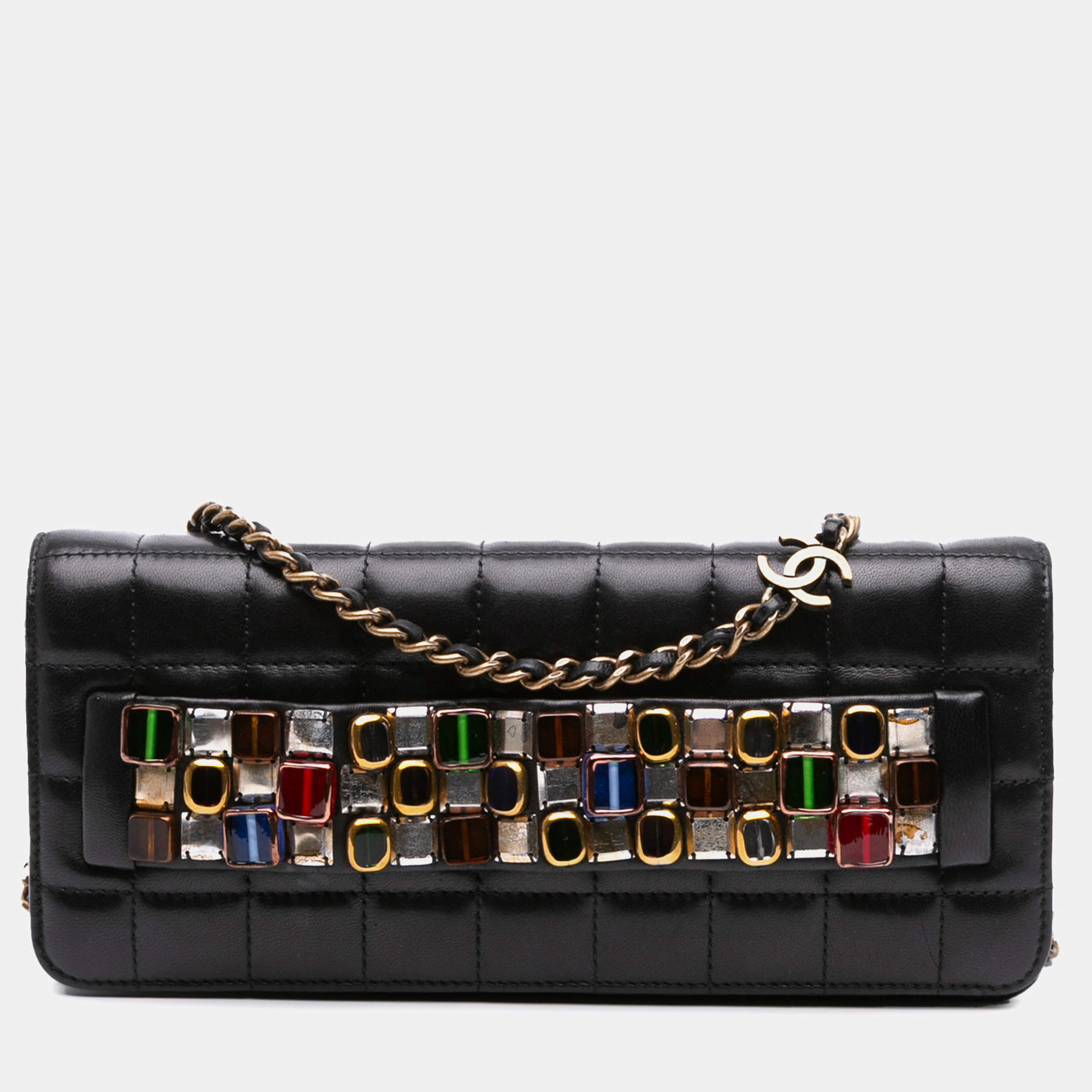 مملوكة مسبقًا حقيبة يد شانيل سوداء باريس بايزانس جلد خروف مرصعة للسهرات بسلسلة