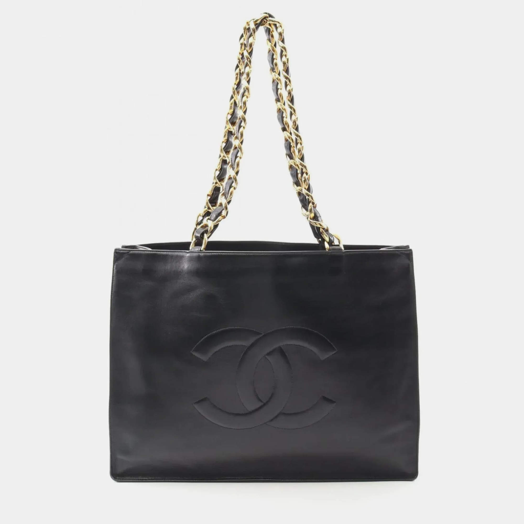 Pre Owned Chanel CC Large Black Leather Tote Bag