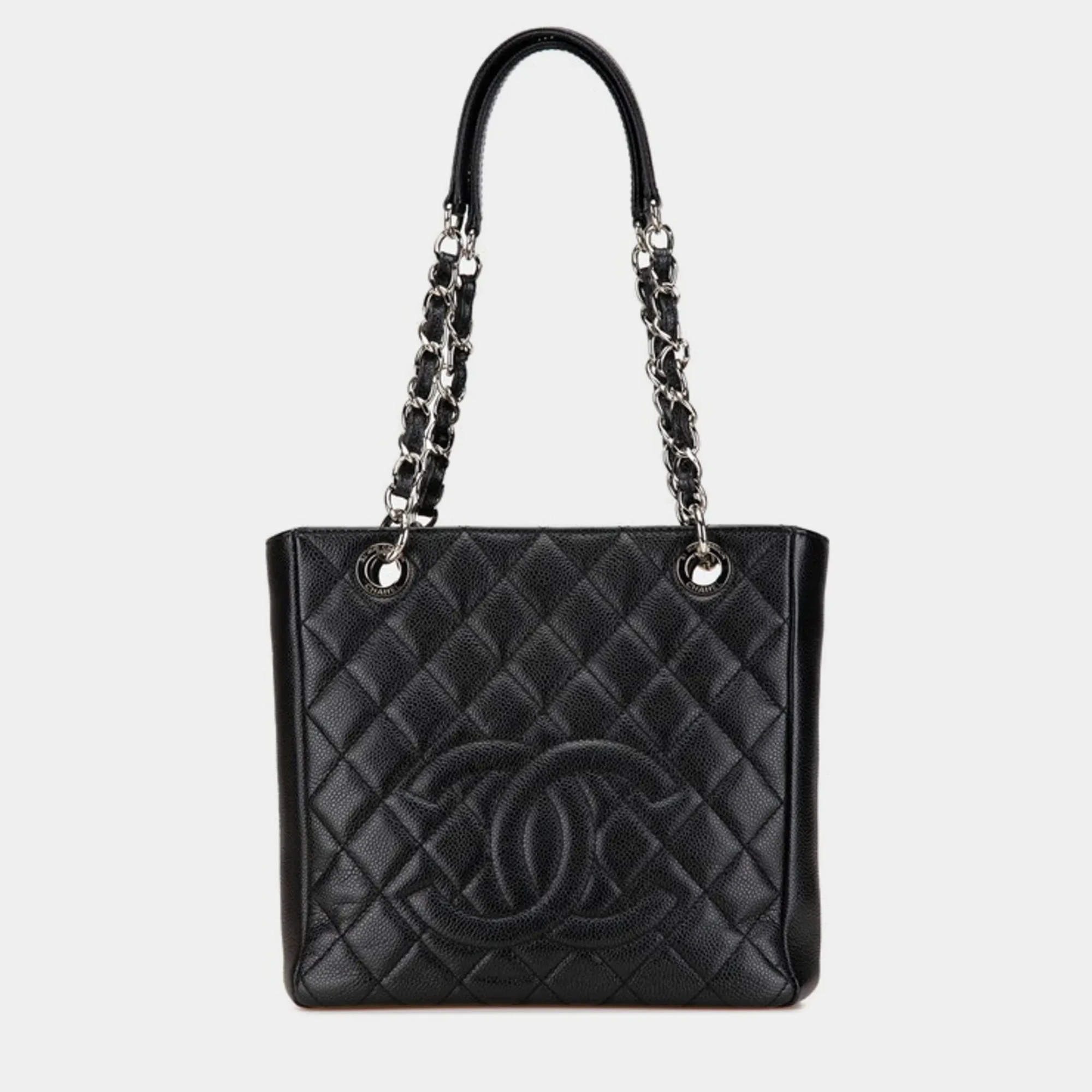Pre Owned Chanel Matelasse PST Black Caviar Skin Shoulder Bag