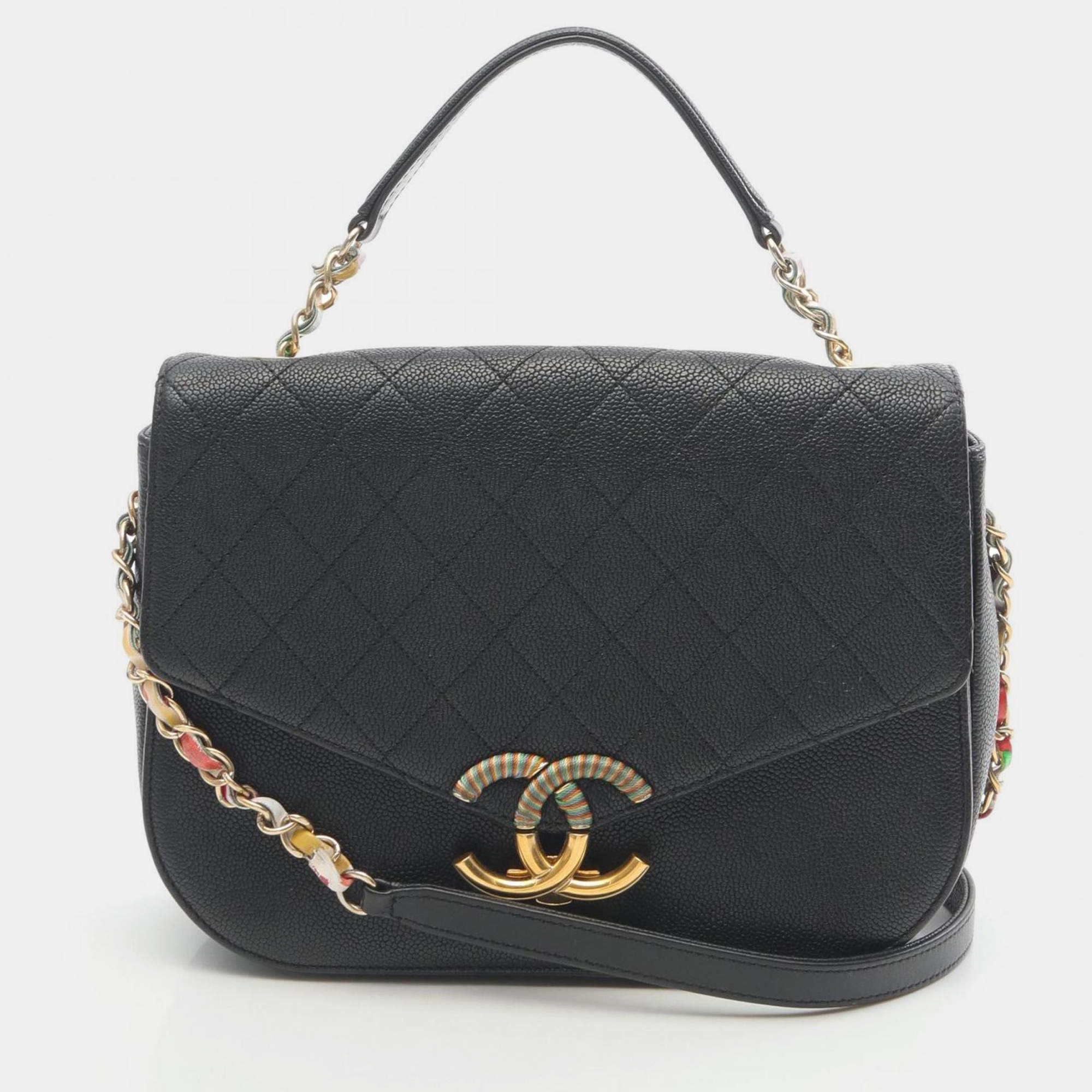 Pre Owned Chanel Matelasse Black Calfskin Leather Shoulder Bag