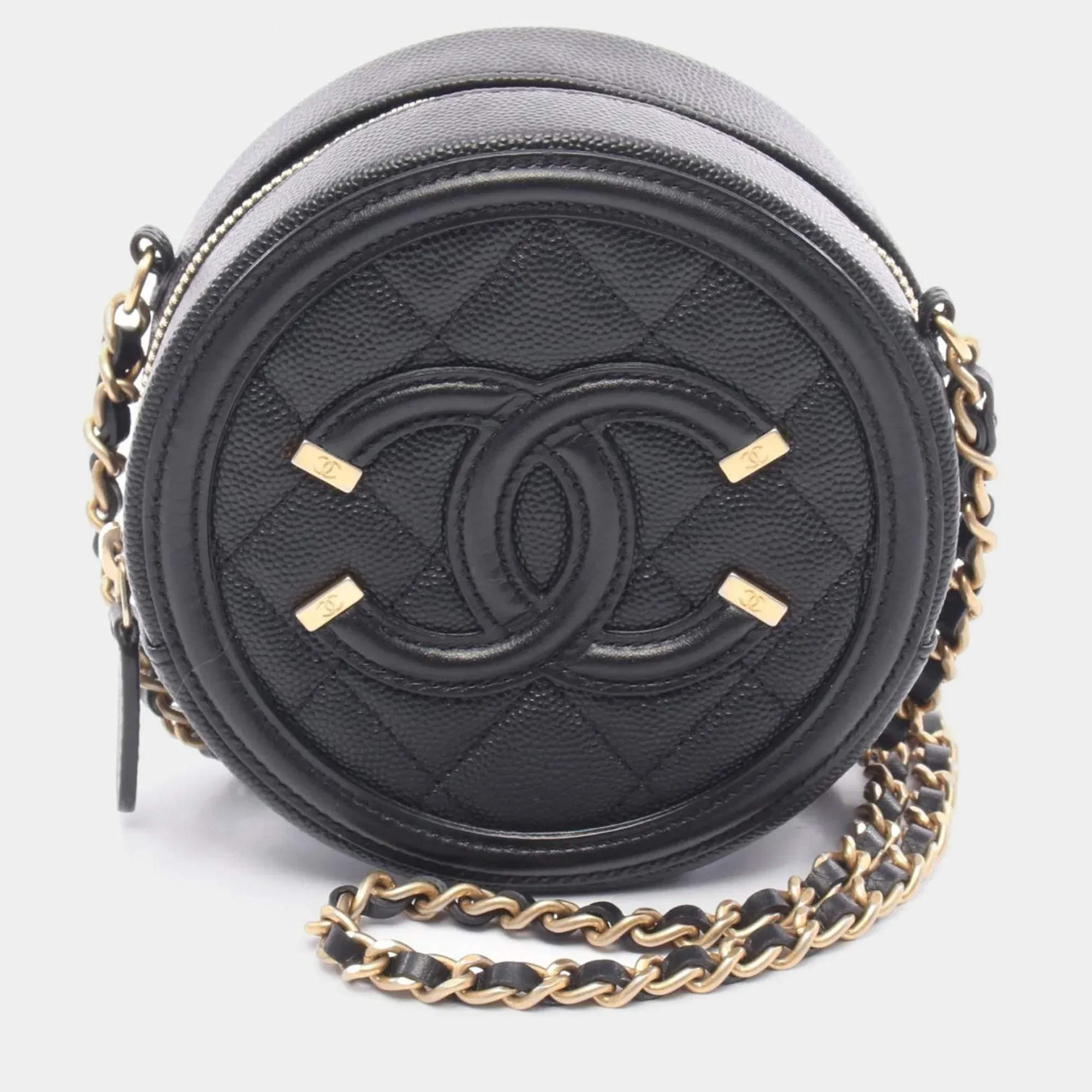 Pre Owned Chanel CC Filigree Black Calfskin Leather Shoulder Bag