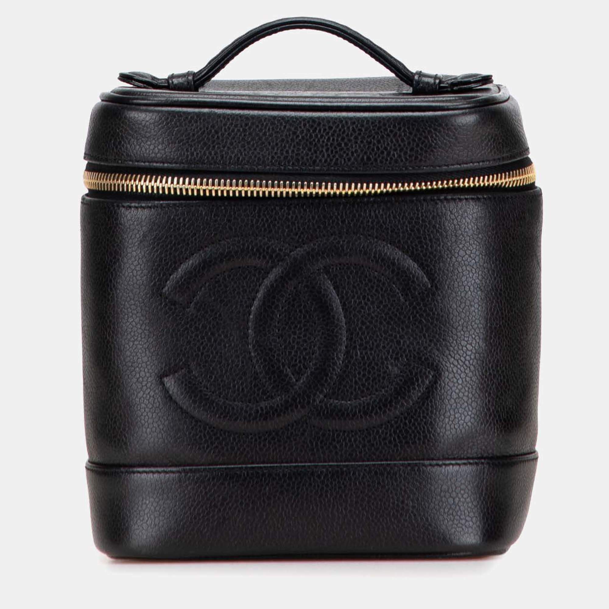 Pre Owned Chanel Black CC Caviar Vanity Case