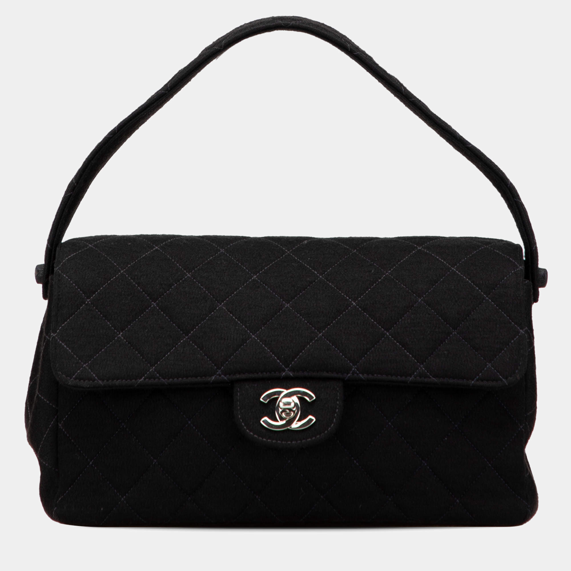 Pre Owned Chanel Black Medium CC Quilted Jersey Double Sided Flap