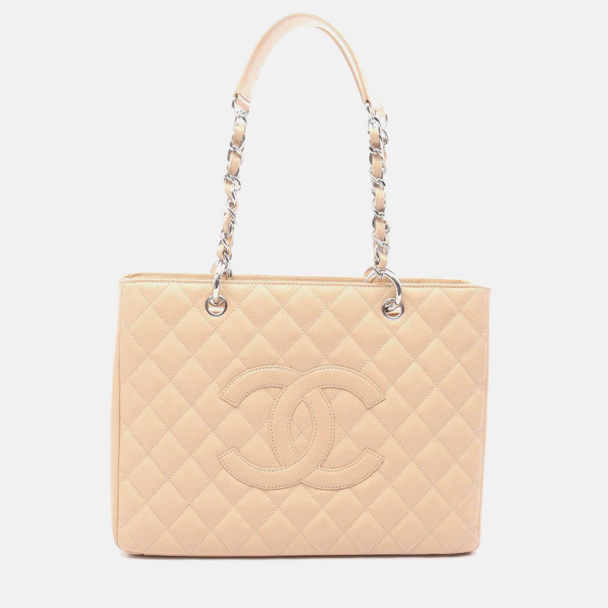 Pre Owned Chanel Matelasse GST Beige Calfskin Chain Tote