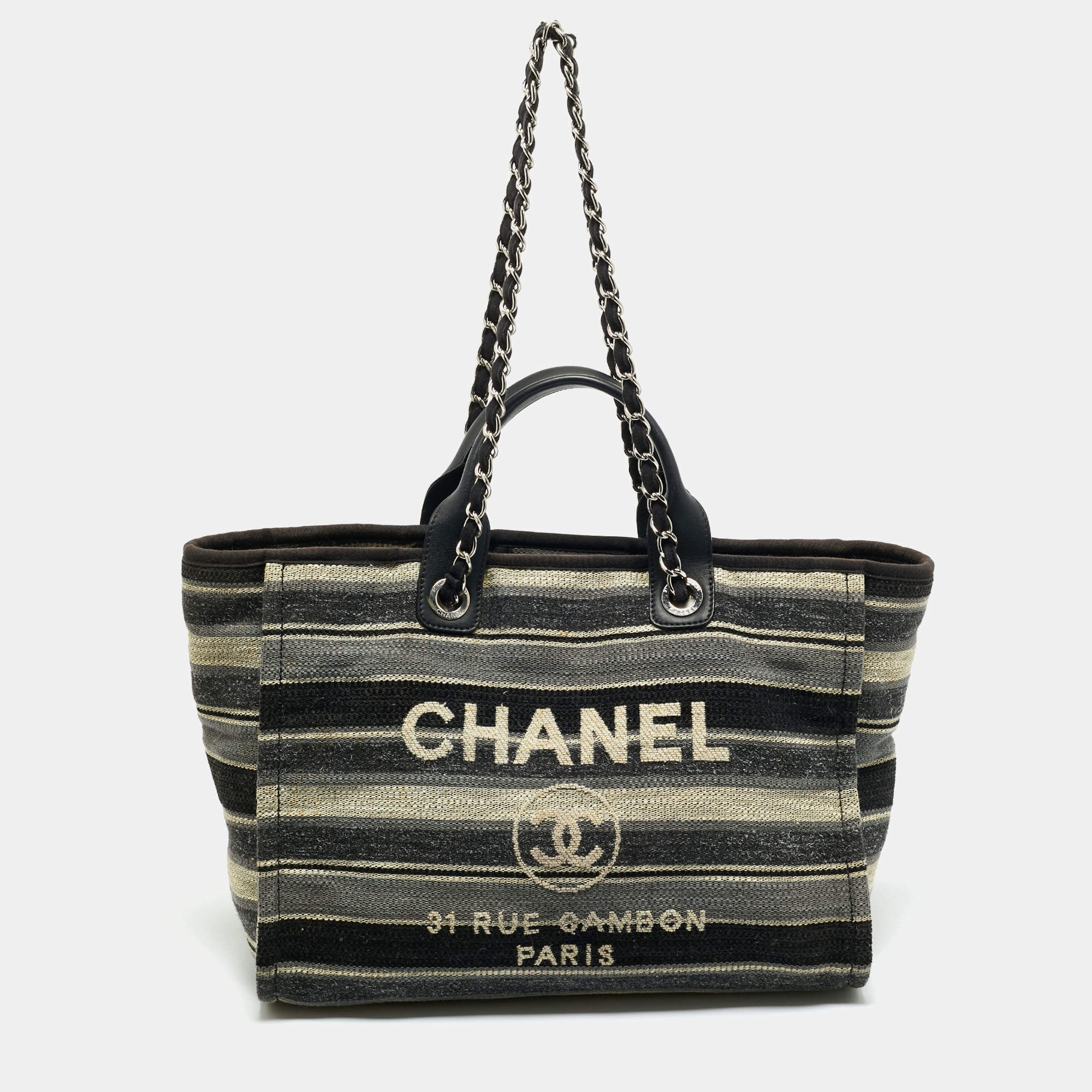 Pre Owned Chanel Multicolor Striped Fabric Large Deauville Shopper Tote