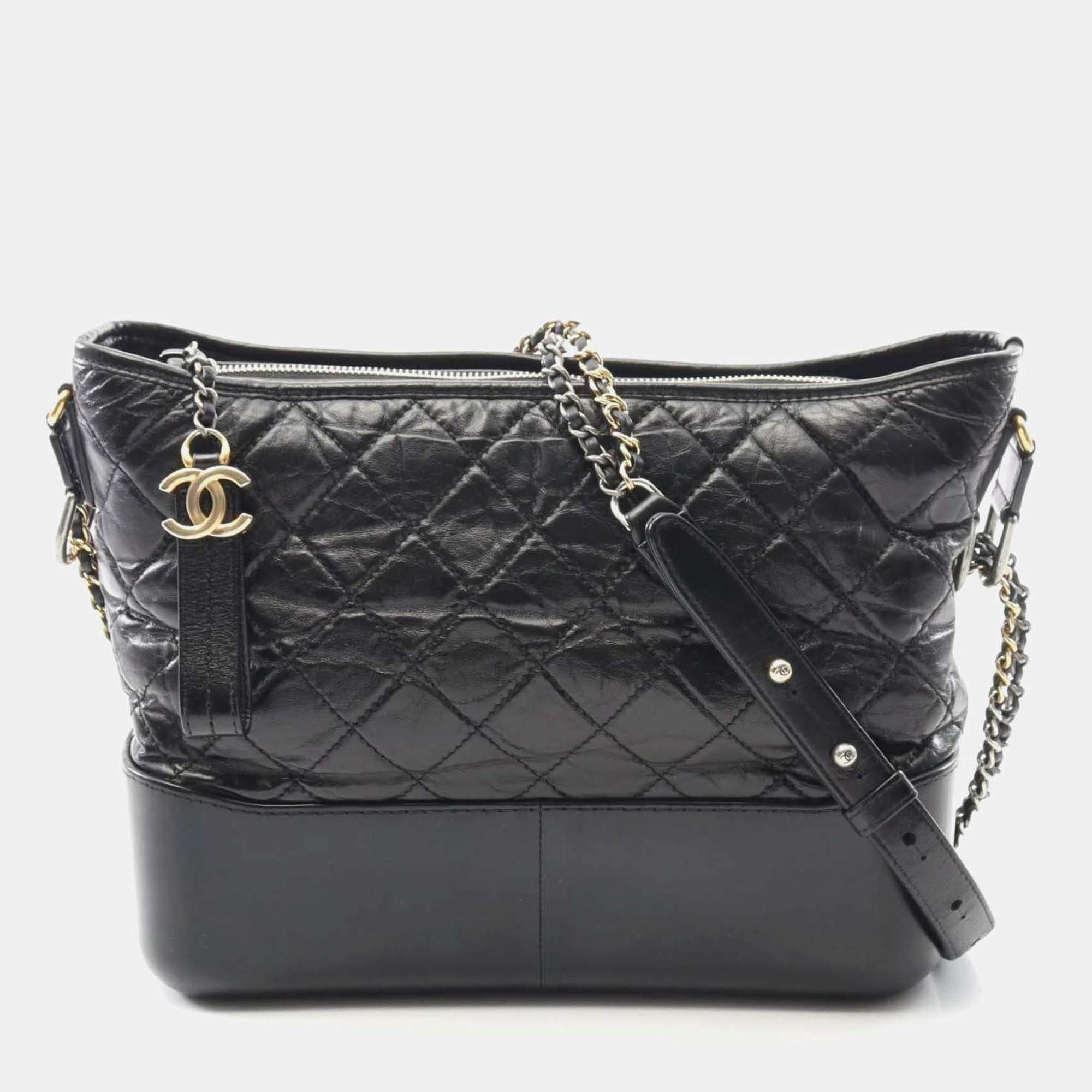Pre Owned Chanel Gabrielle Large Black Leather Hobo Bag