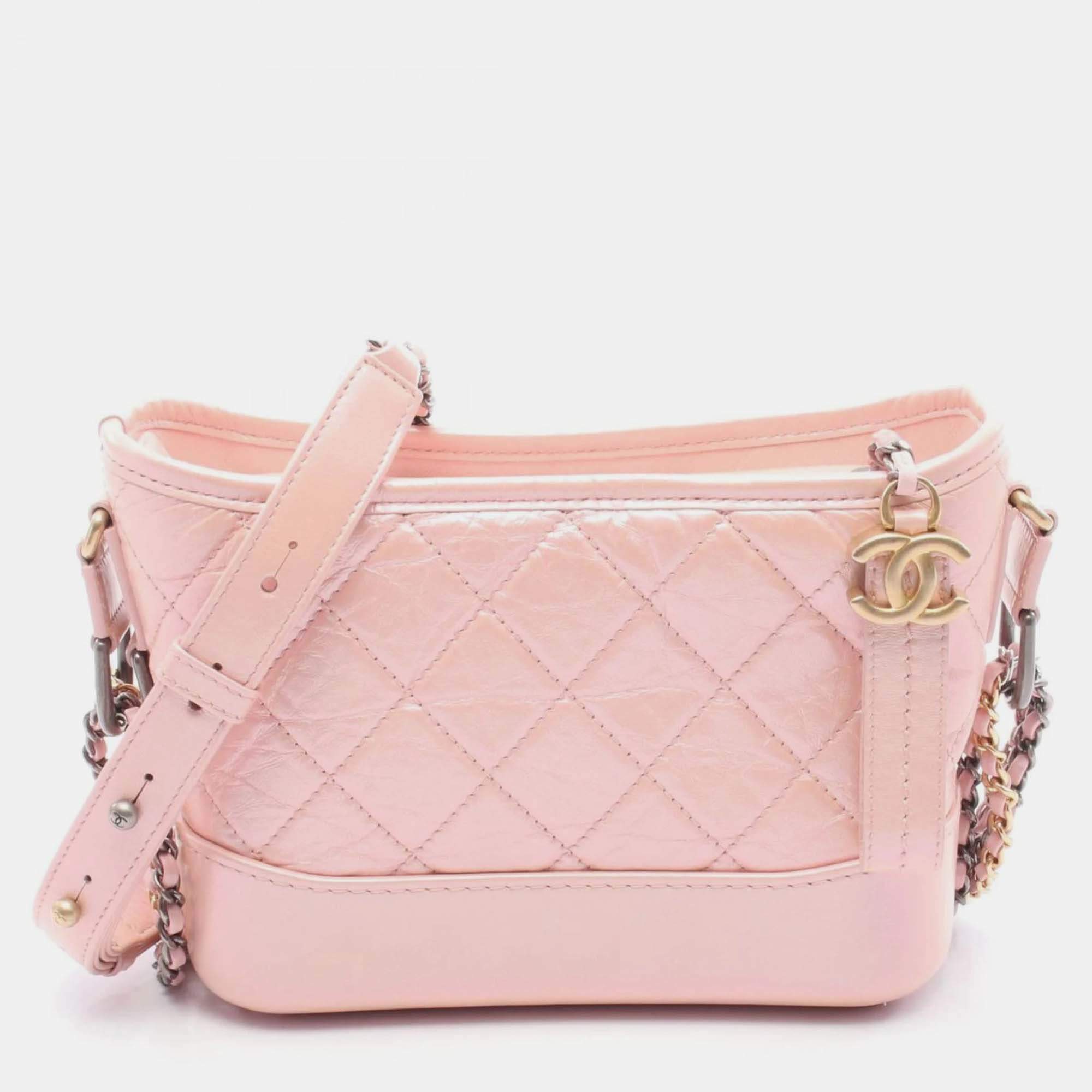 Pre Owned Chanel Gabrielle Small Pink Leather Hobo Bag
