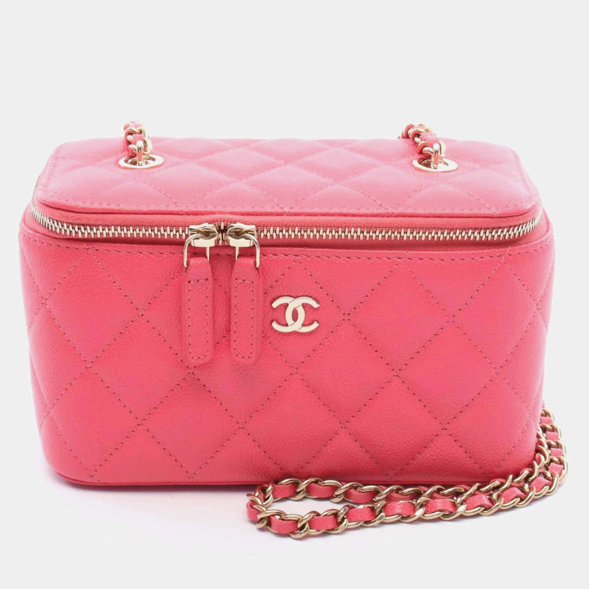 Pre Owned Chanel Vanity Pink Calfskin Shoulder Bag