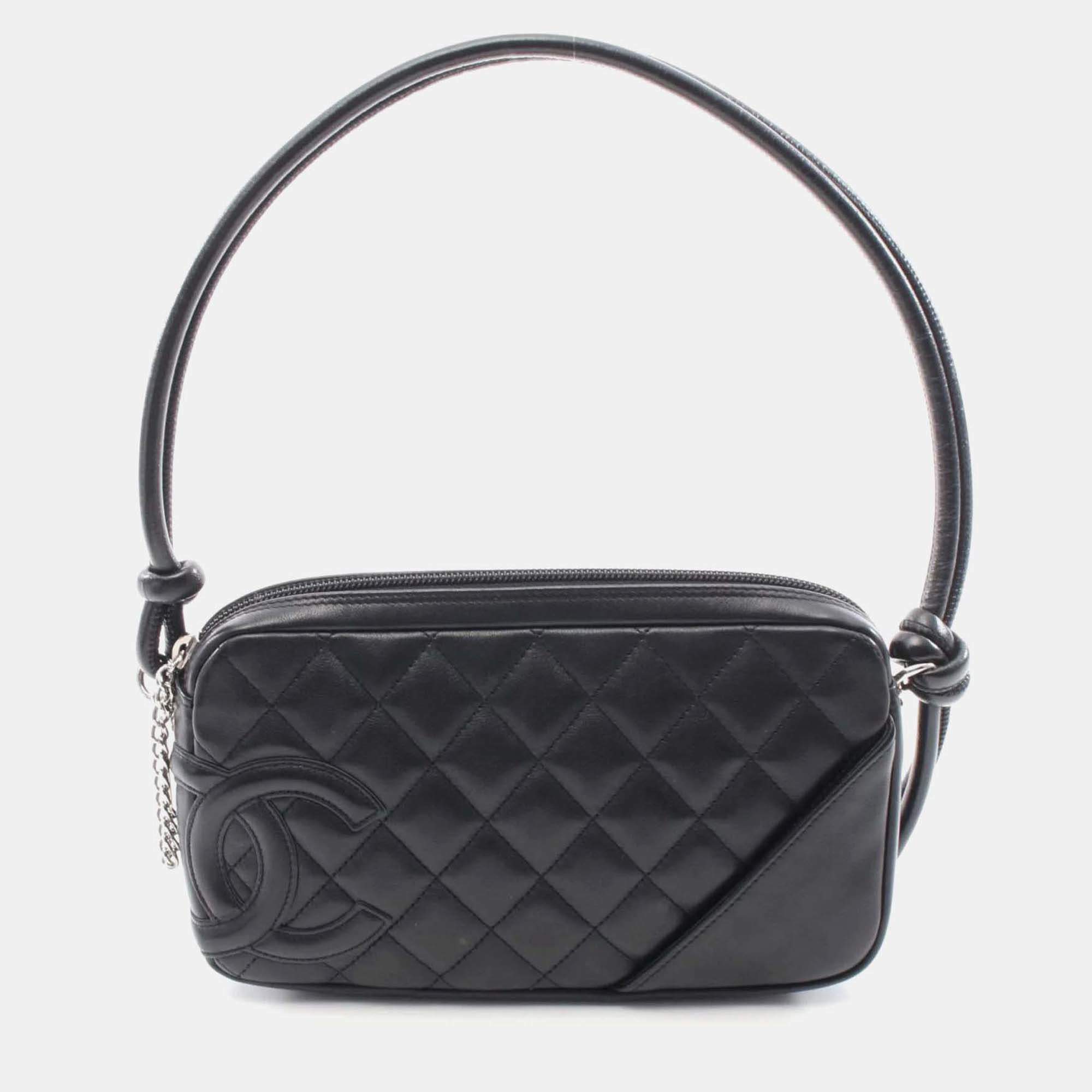 Pre Owned Chanel Cambon Ligne Black Lambskin Leather Shoulder Bag
