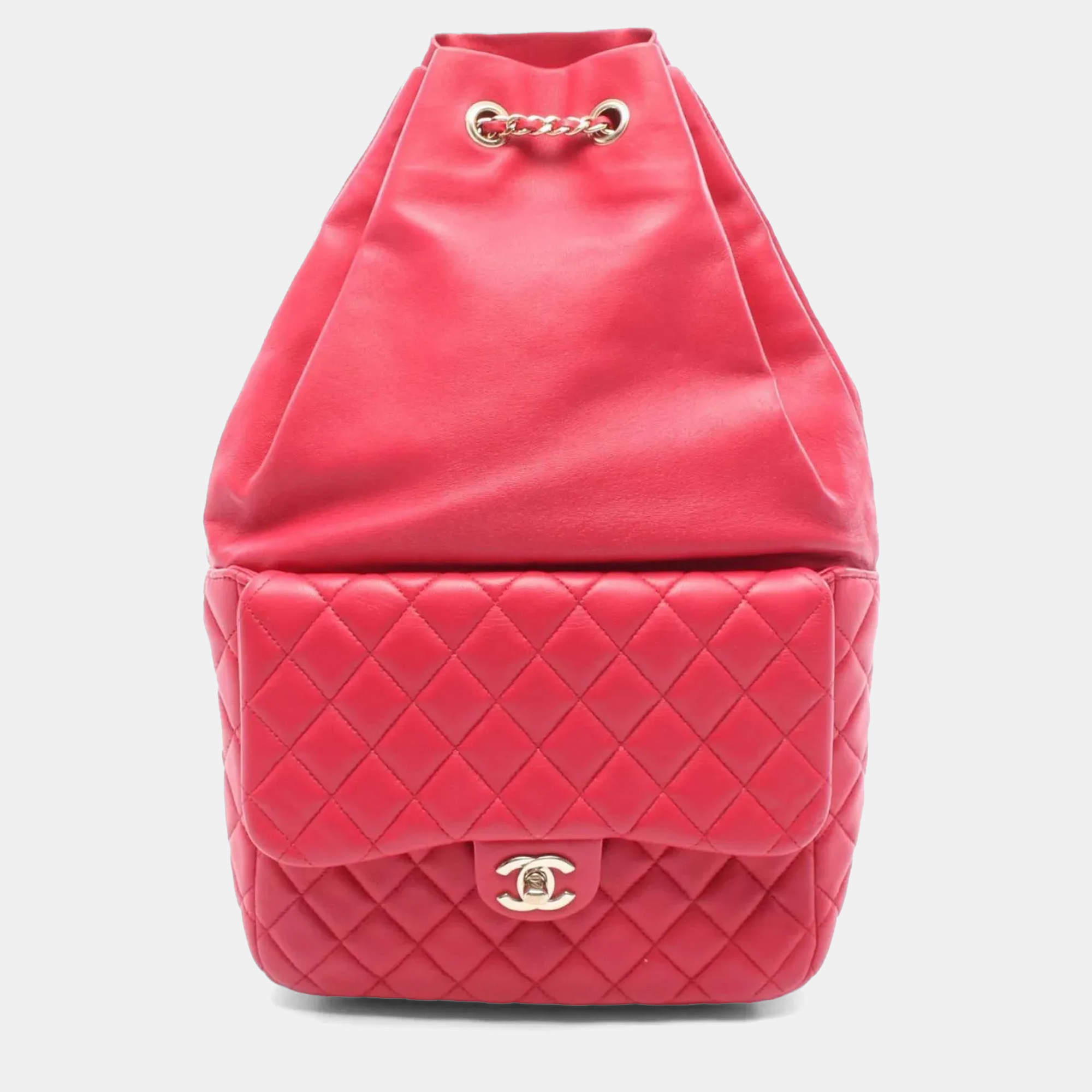 Pre Owned Chanel Cruise Line Red Lambskin Leather Backpack