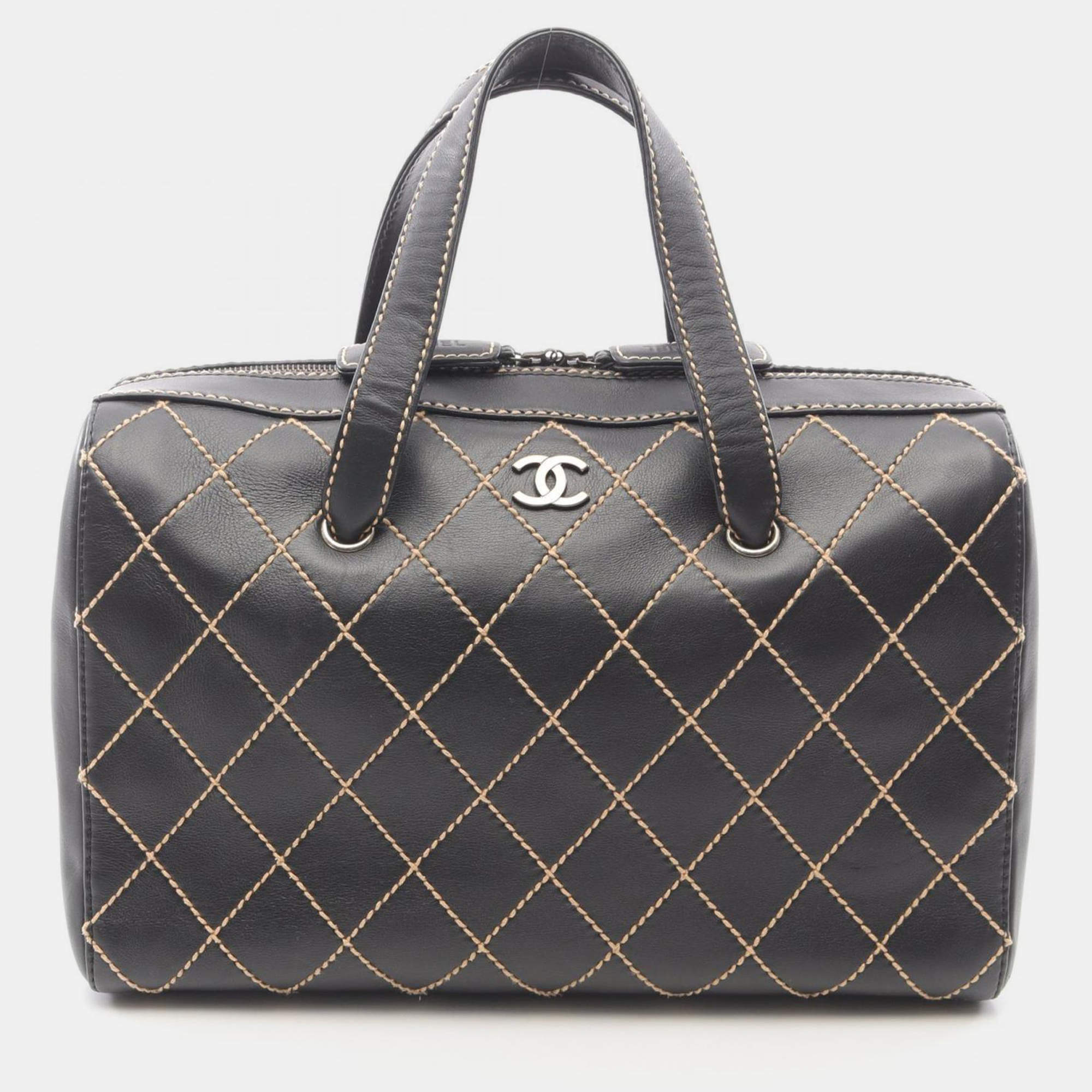Pre Owned Chanel Wild Stitch Black Leather Shoulder Bag