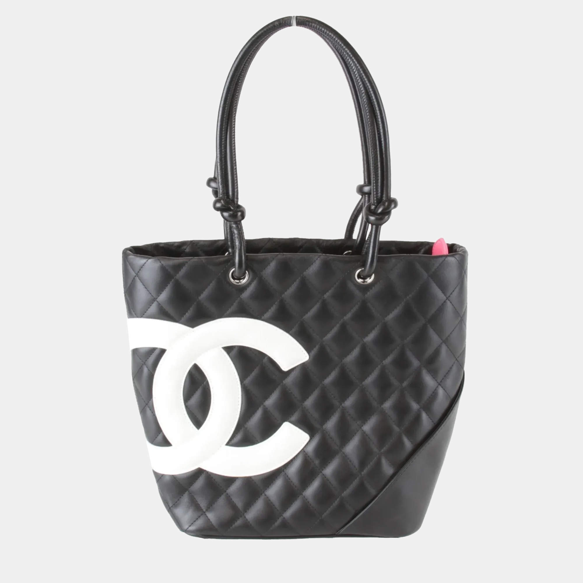 Pre Owned Chanel Medium Cambon Line Black Leather Tote Bag