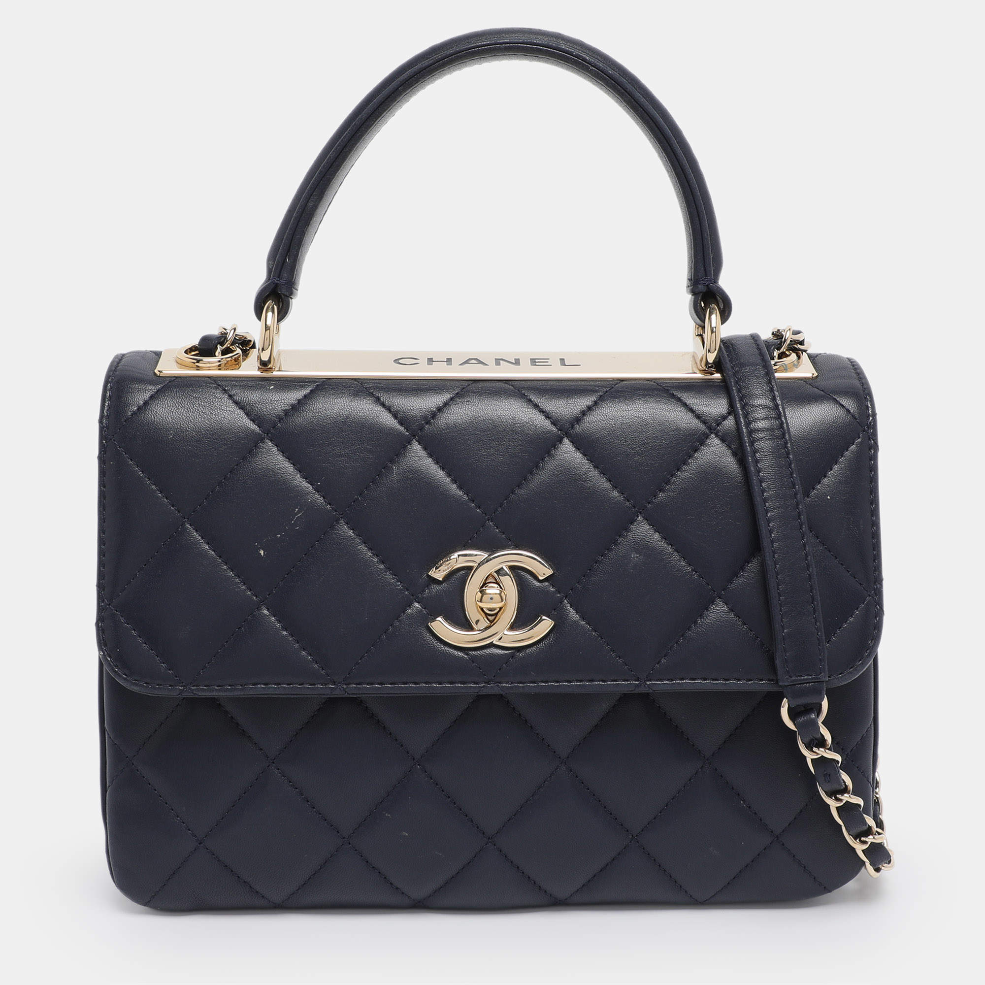 Pre Owned Chanel Blue Quilted Leather Small Trendy CC Flap Top Handle Bag