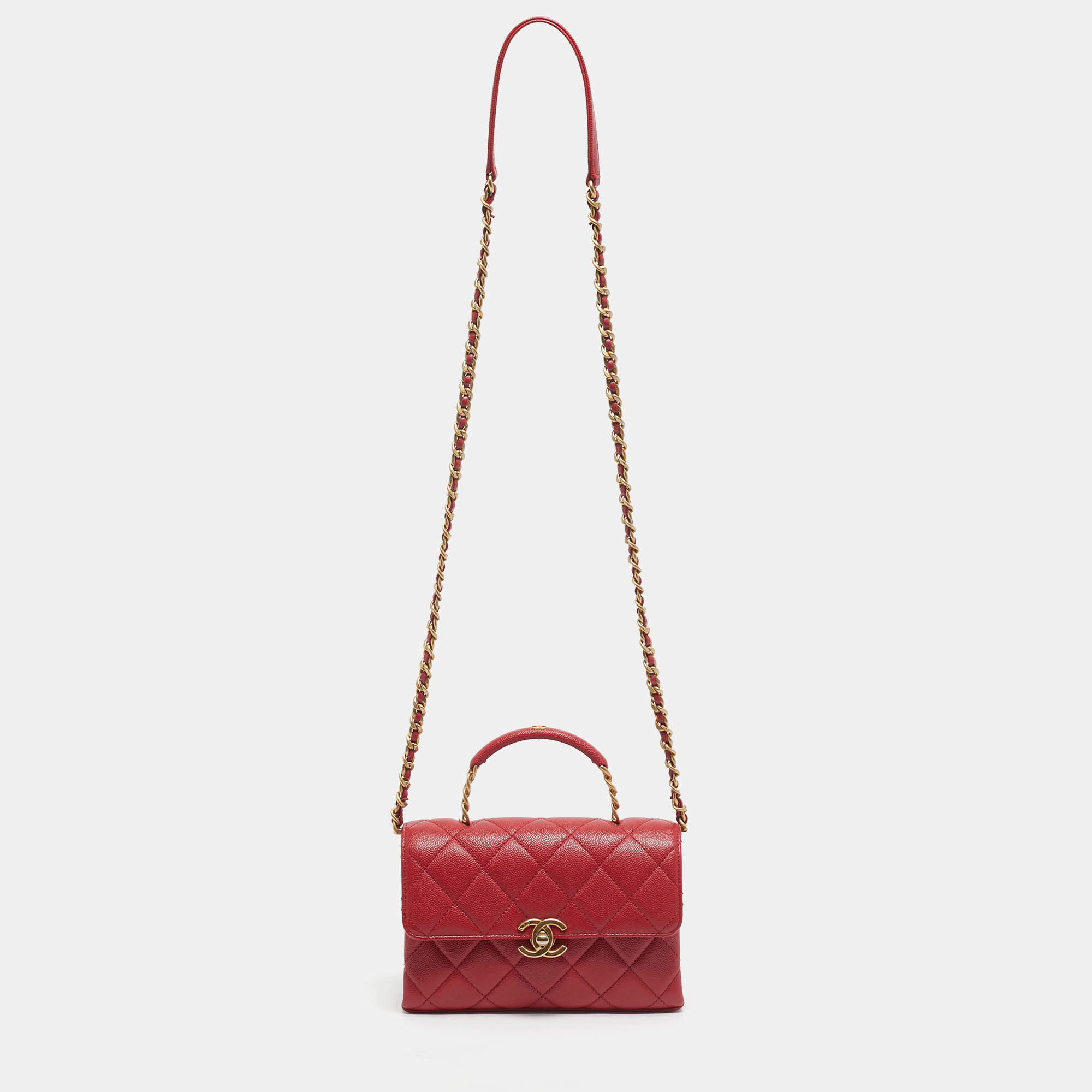 مملوكة مسبقًا Chanel Red Quilted Caviar Leather Carry Me Top Handle Bag