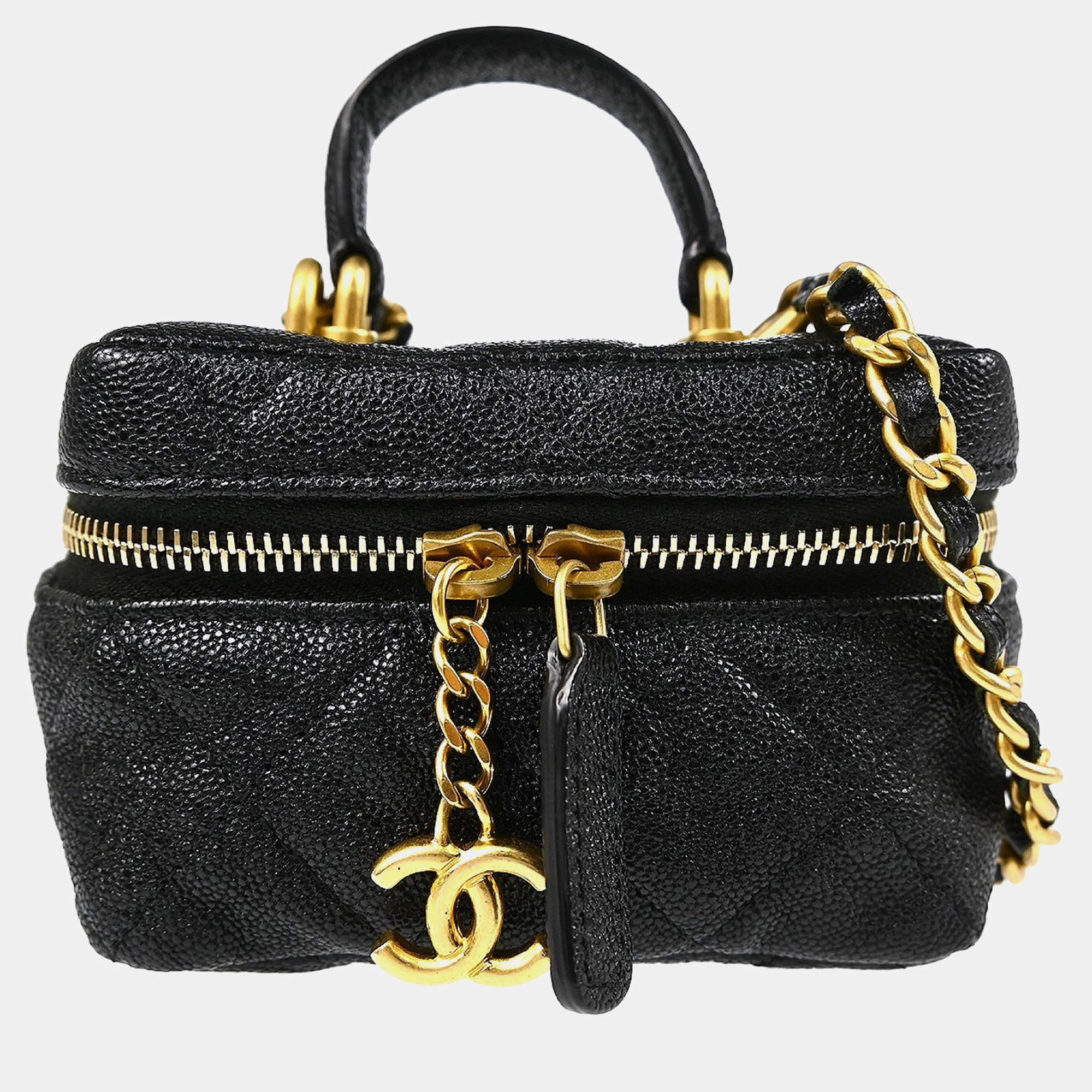Pre Owned Chanel Black Calfskin 2way Handbag Pouch