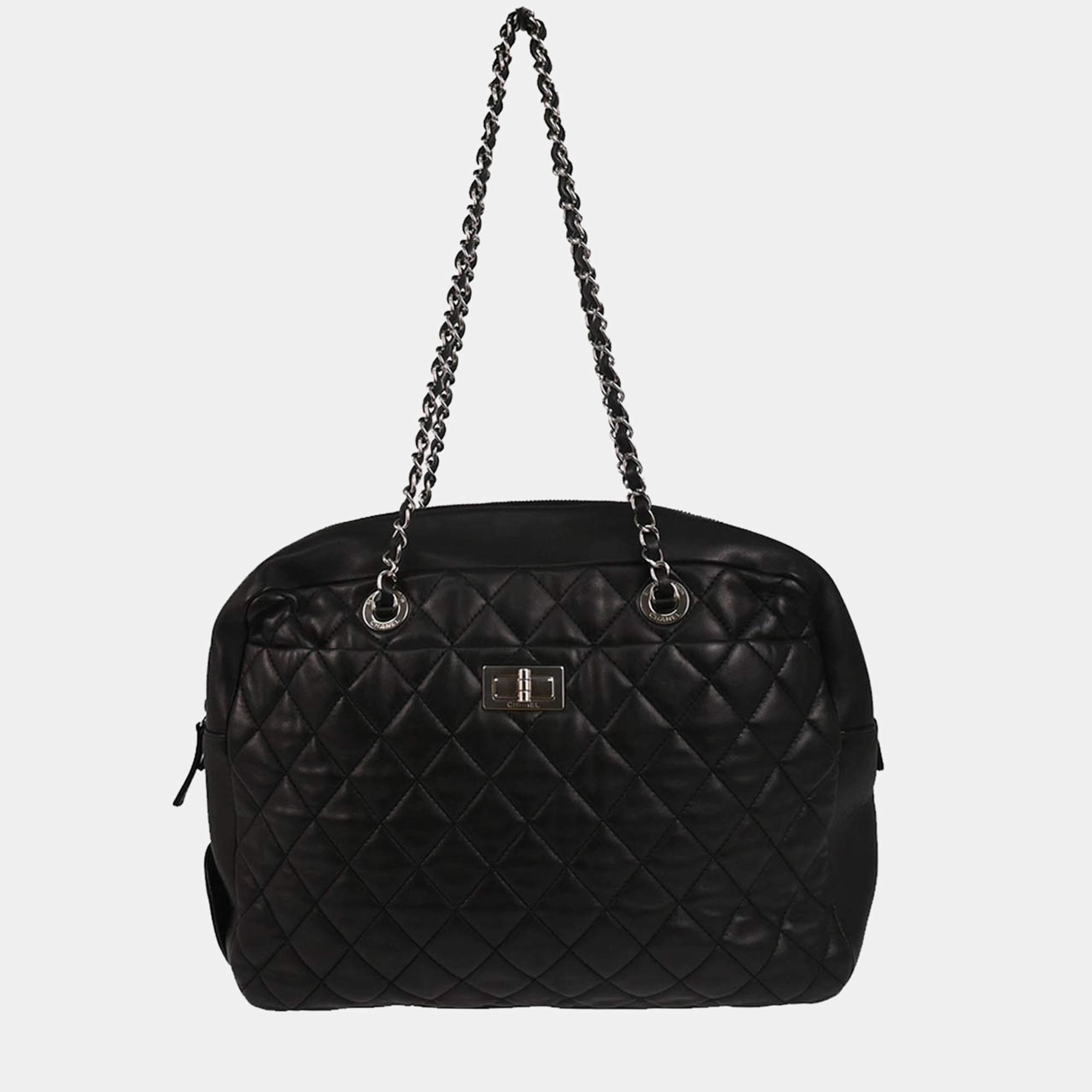 Pre Owned Chanel Mademoiselle Lock Black Lambskin Shoulder Bag