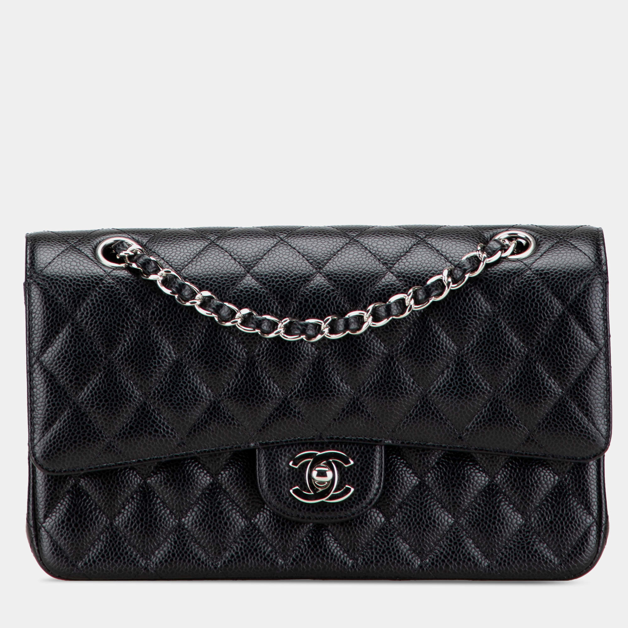 Pre Owned Chanel Black Medium Classic Caviar Double Flap
