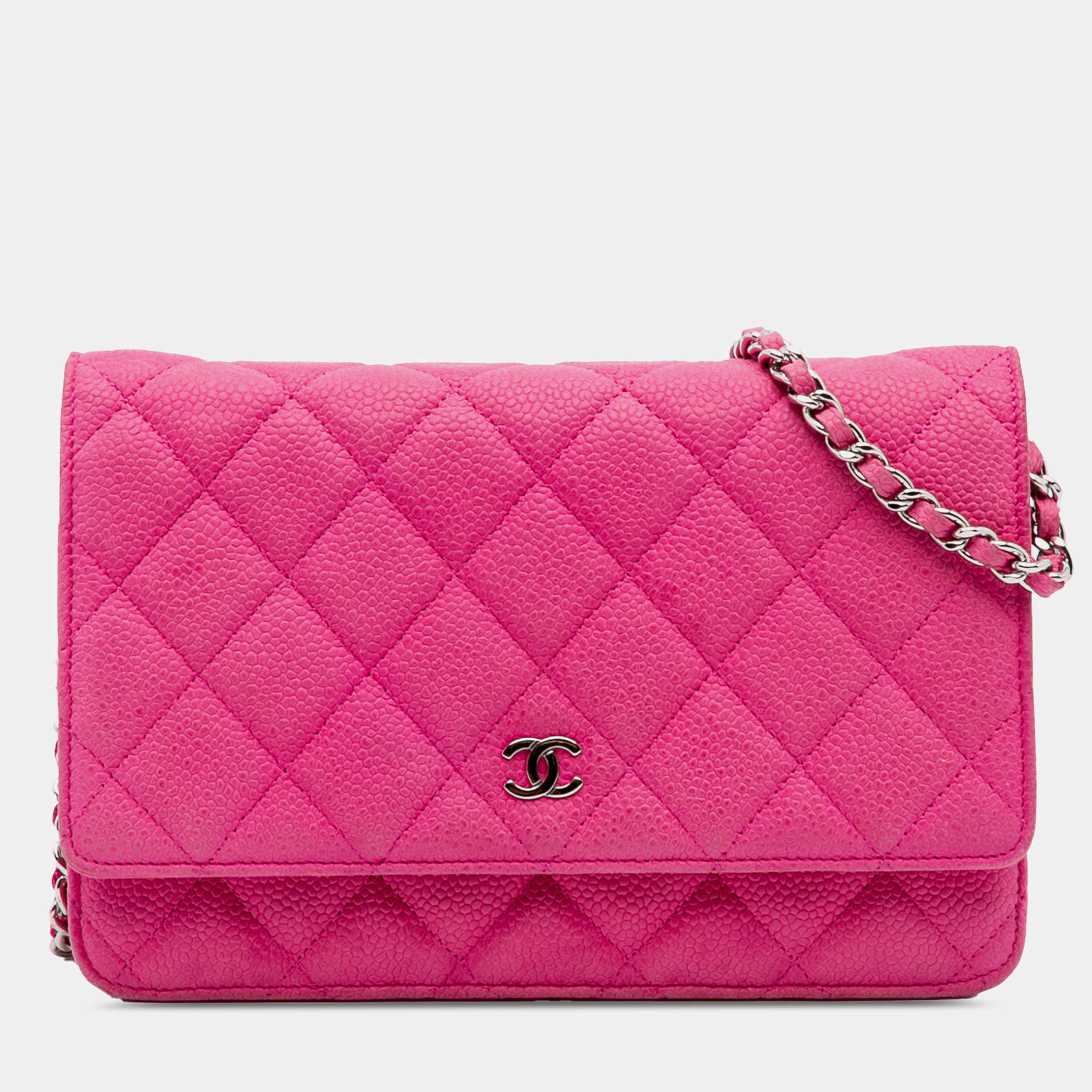 Pre Owned محفظة شانيل وردية سي سي كافيار مع سلسلة