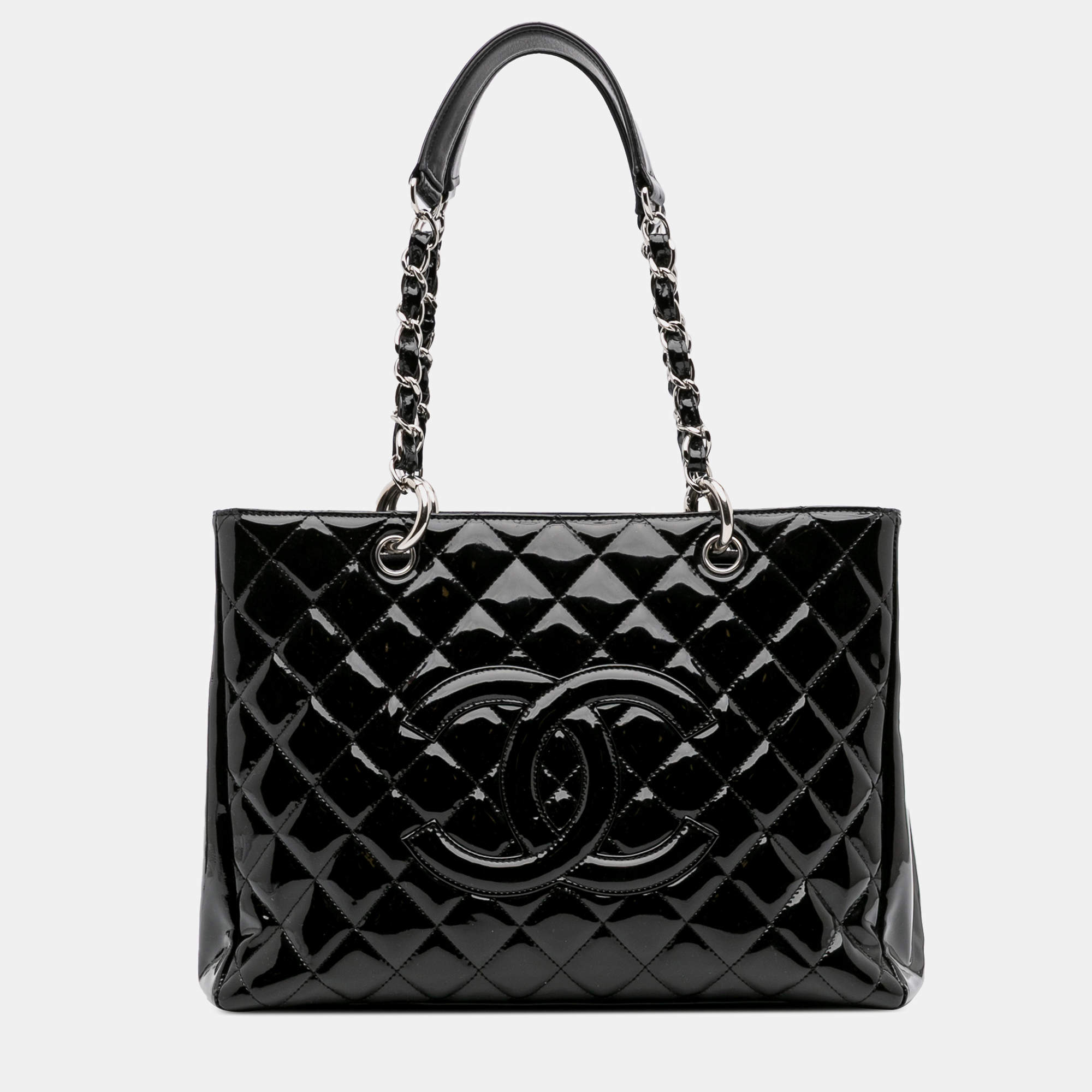 Pre Owned Chanel Black Patent Grand Shopping Tote