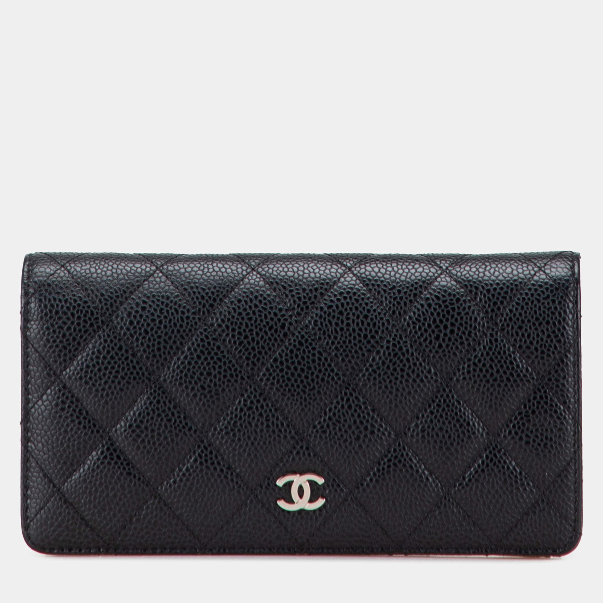Pre Owned Chanel Black CC Quilted Caviar Long Wallet
