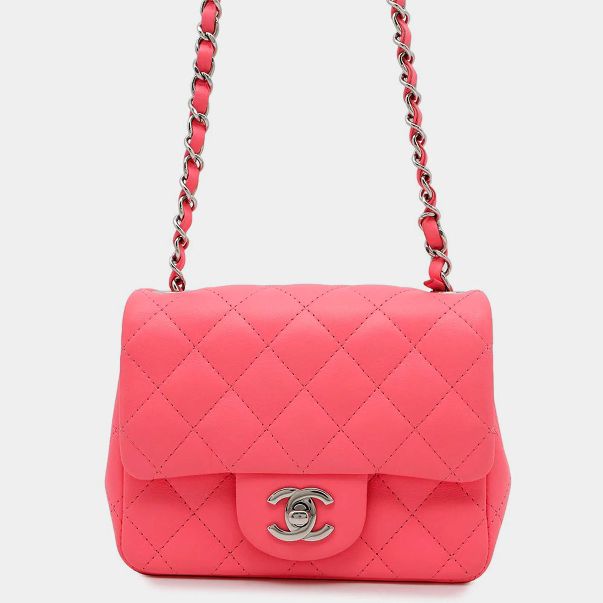 Pre Owned Chanel Mini Flap Pink Lambskin Shoulder Bag