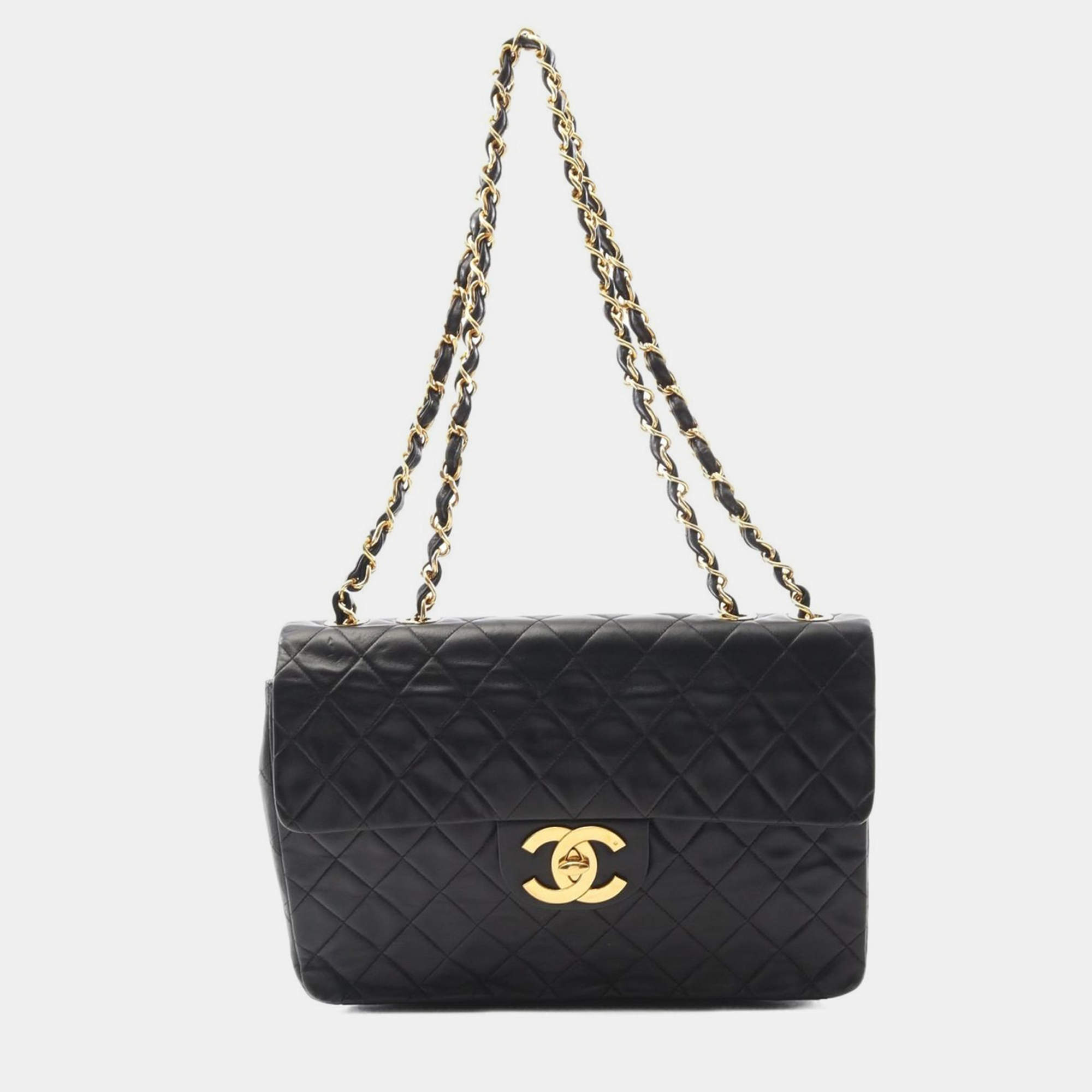 Pre Owned Chanel Jumbo Matelasse 34 Chain Shoulder Bag Lambskin Black