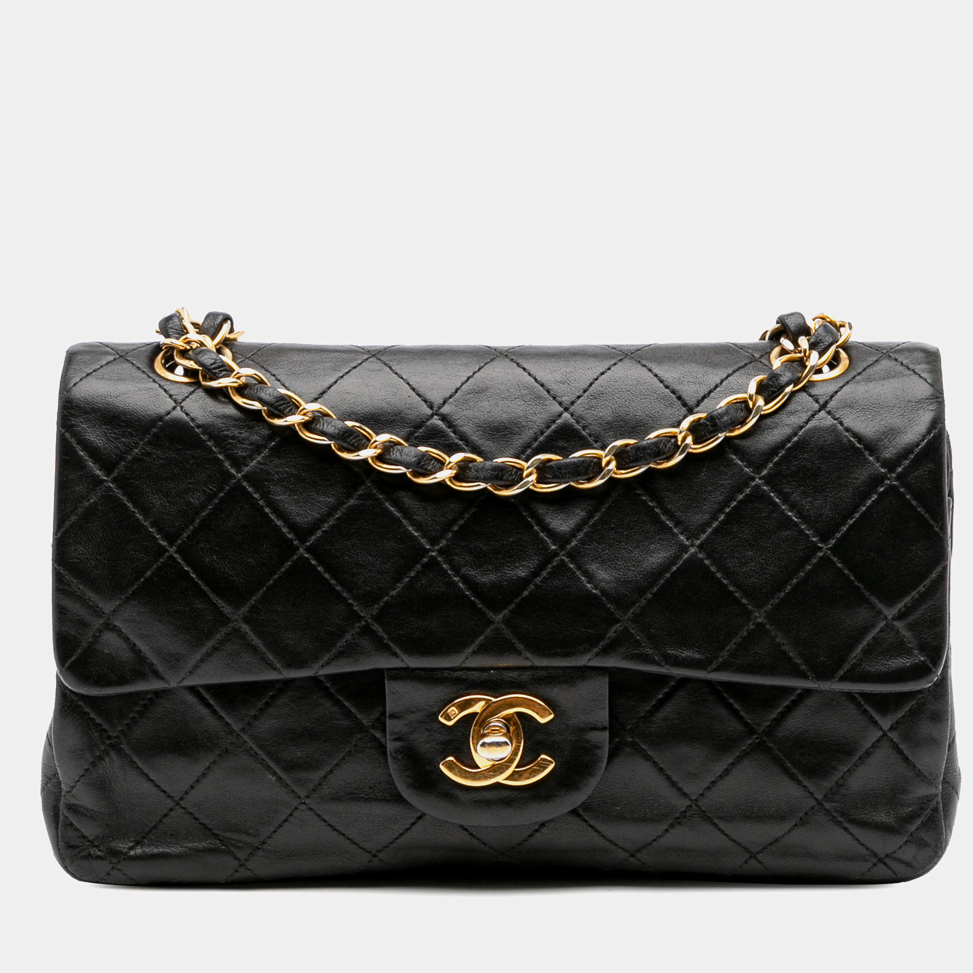 Pre Owned Chanel Black Small Classic Lambskin Double Flap