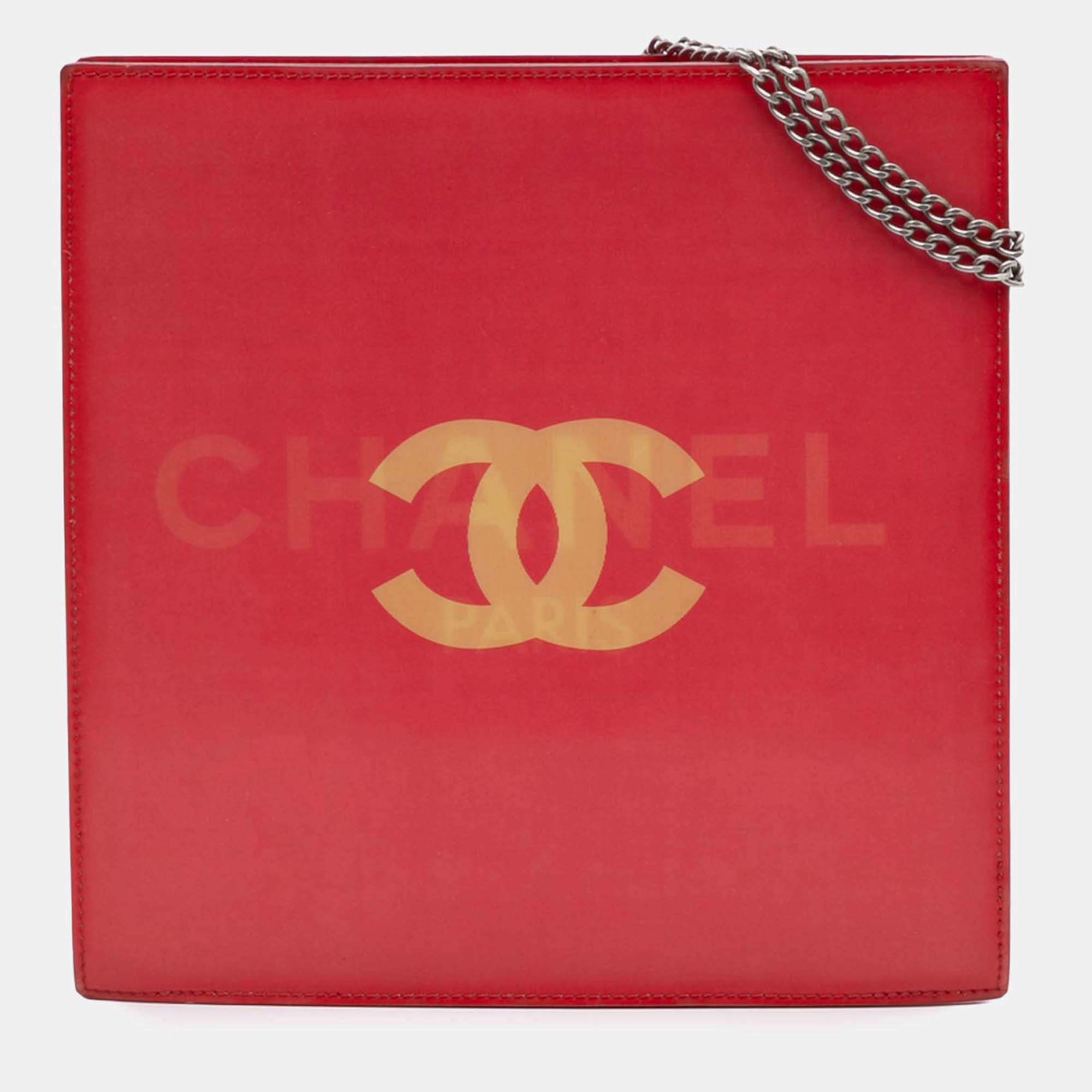Pre Owned Chanel Red Vinyl Hologram CC Shoulder Bag