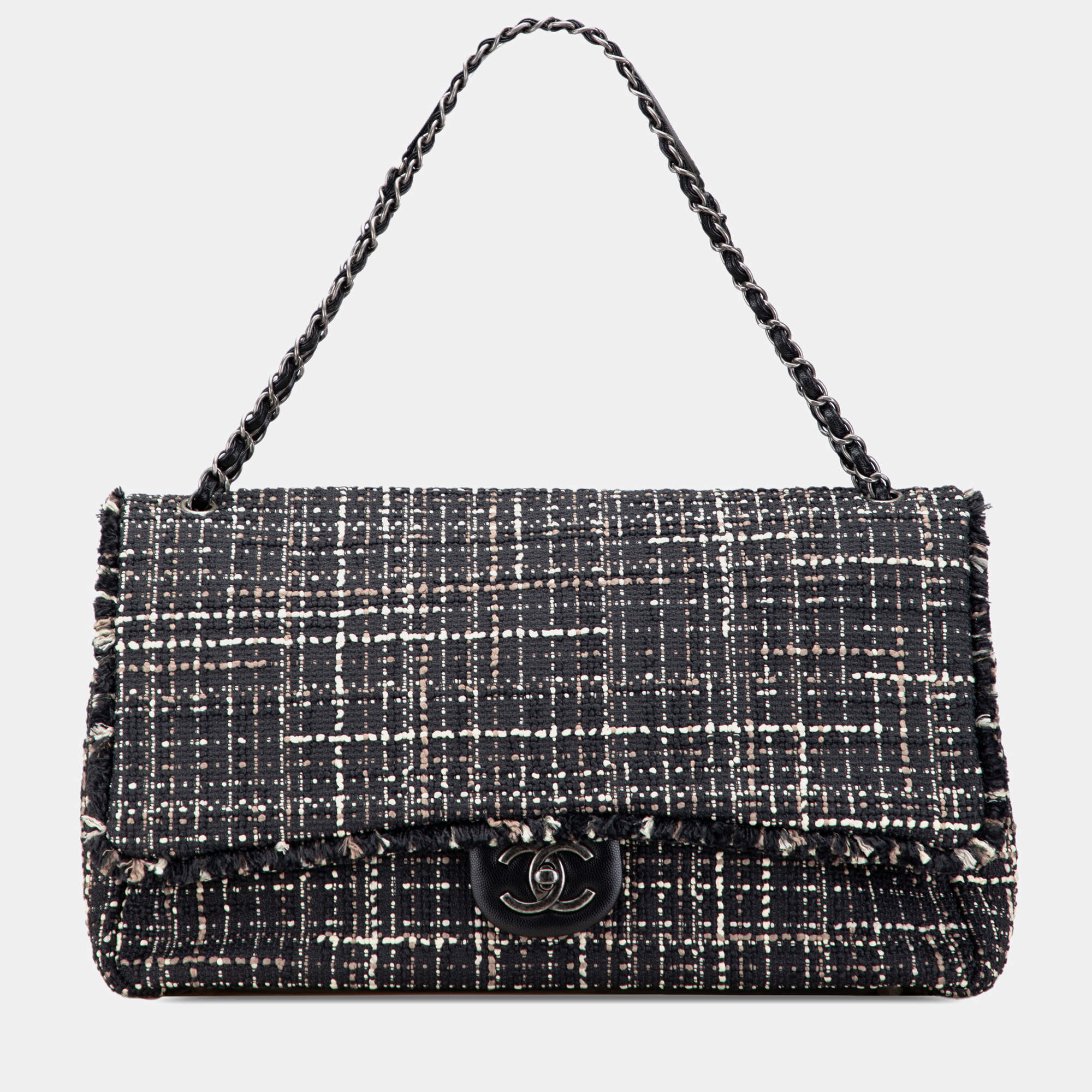Pre Owned Chanel Black XXL CC Tweed Single Flap