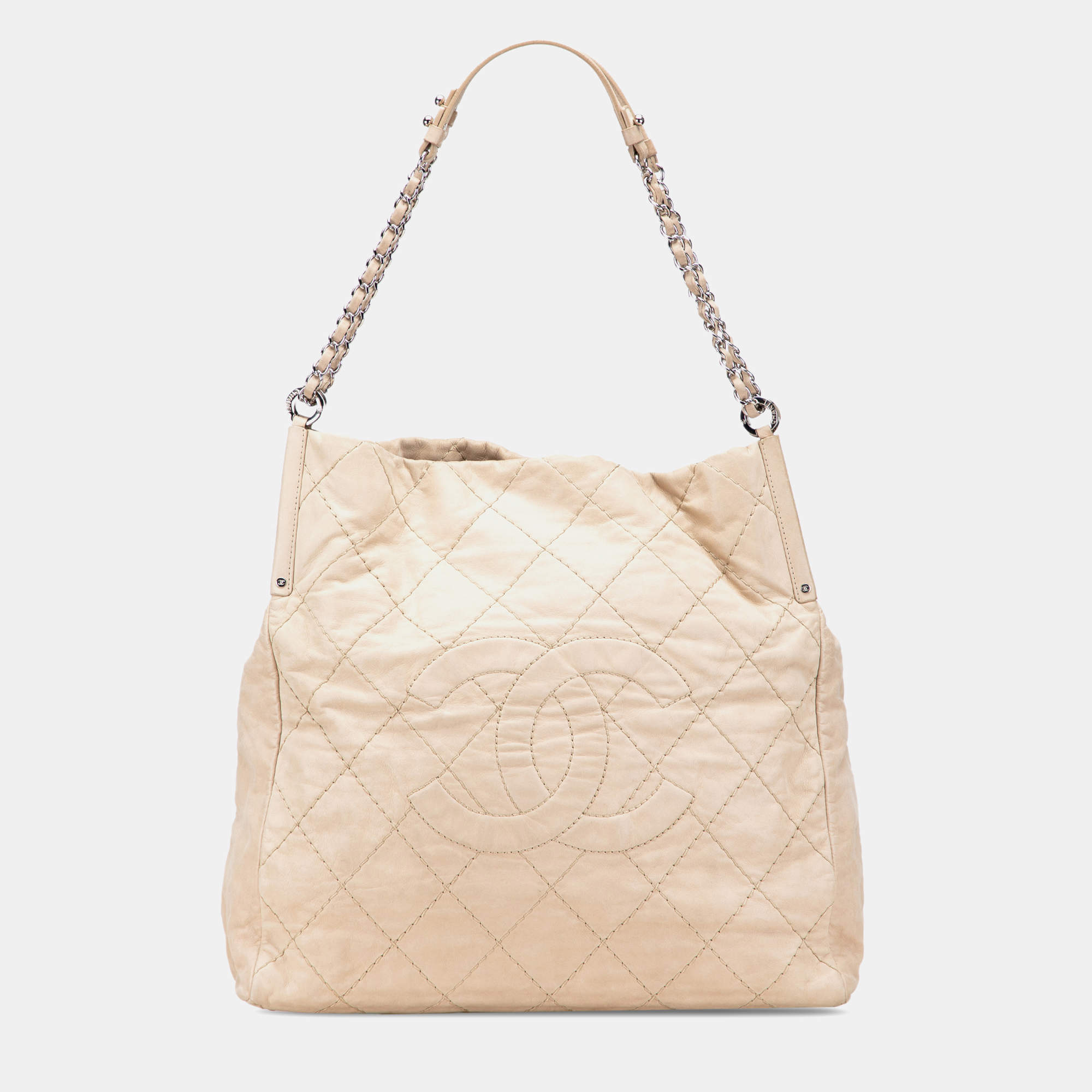 Pre Owned Chanel Beige Iridescent Calfskin Sea Hit Tote