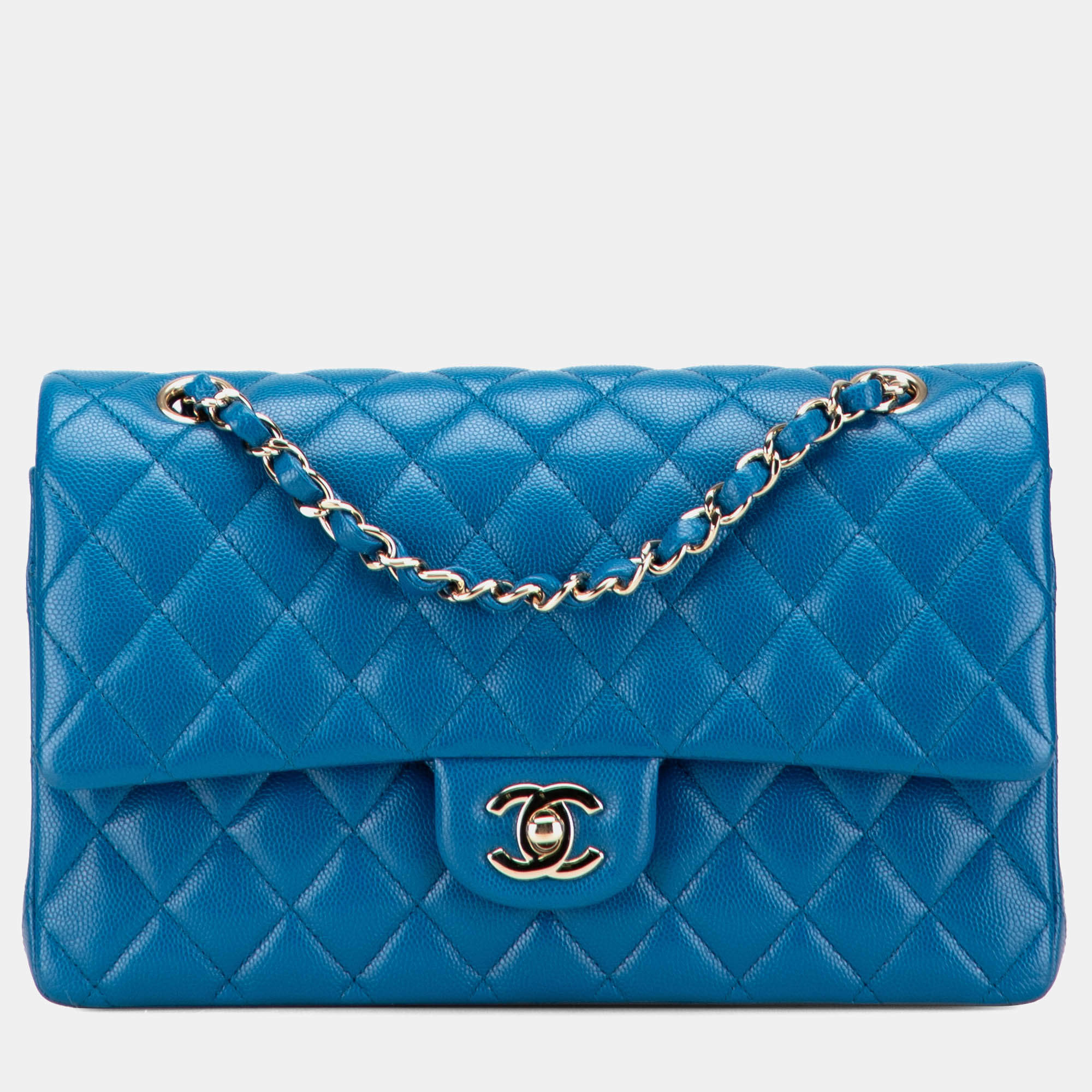 Pre Owned Chanel Blue Medium Classic Caviar Double Flap