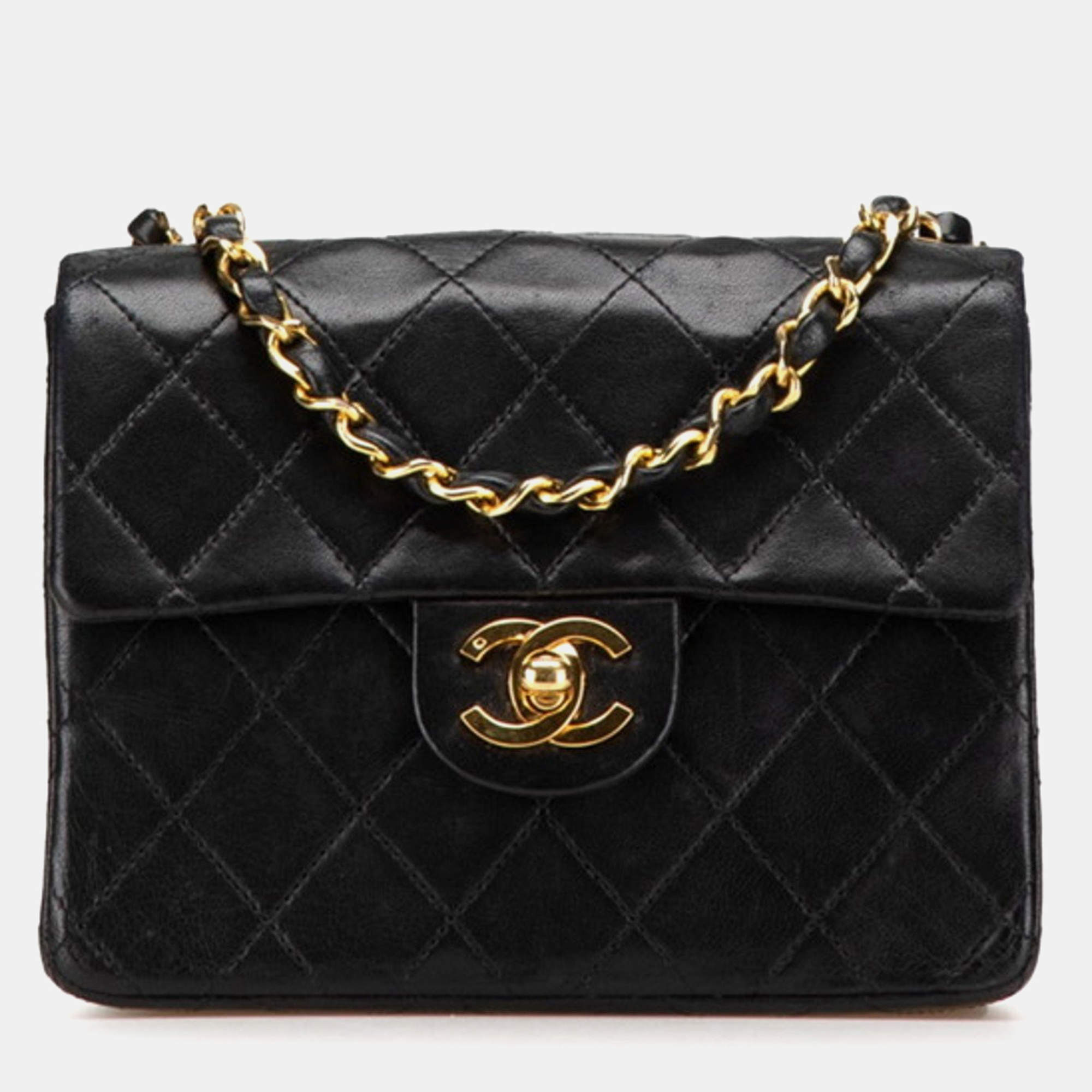 Pre Owned Chanel Mini Classic Black Lambskin Shoulder Bag