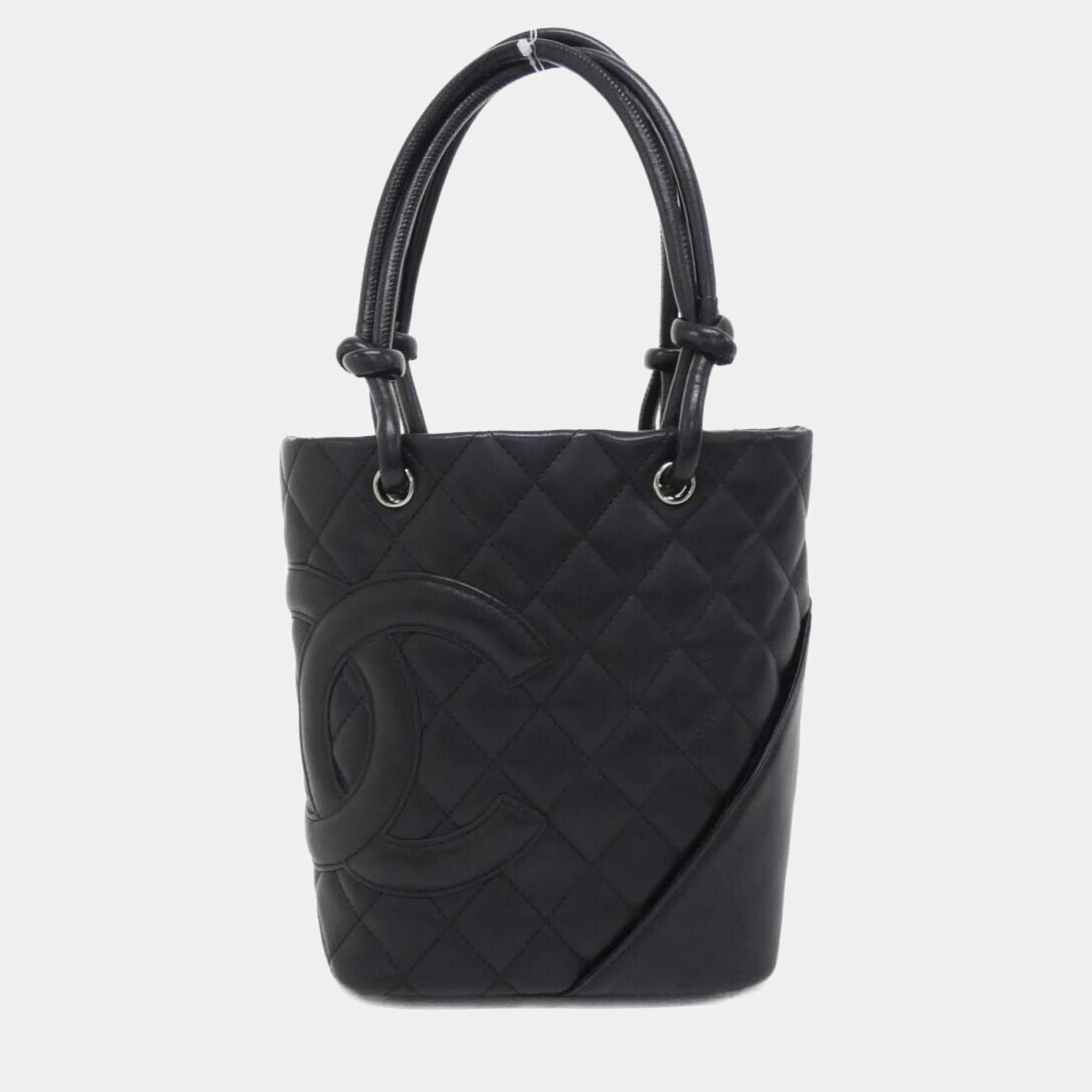 Pre Owned Chanel Cambon Ligne Black Leather Shoulder Bag