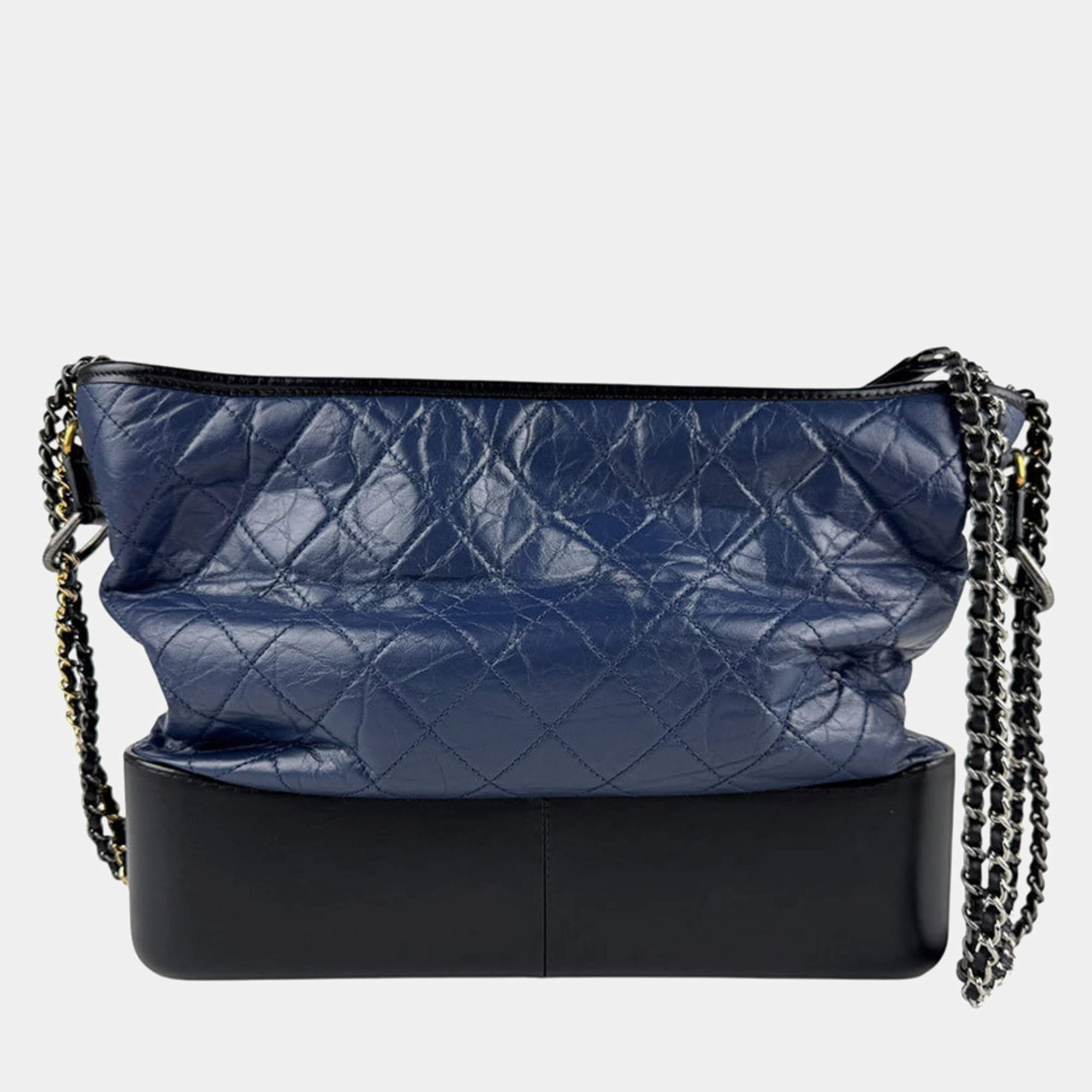 Pre Owned Chanel Gabrielle Navy Leather Shoulder Bag