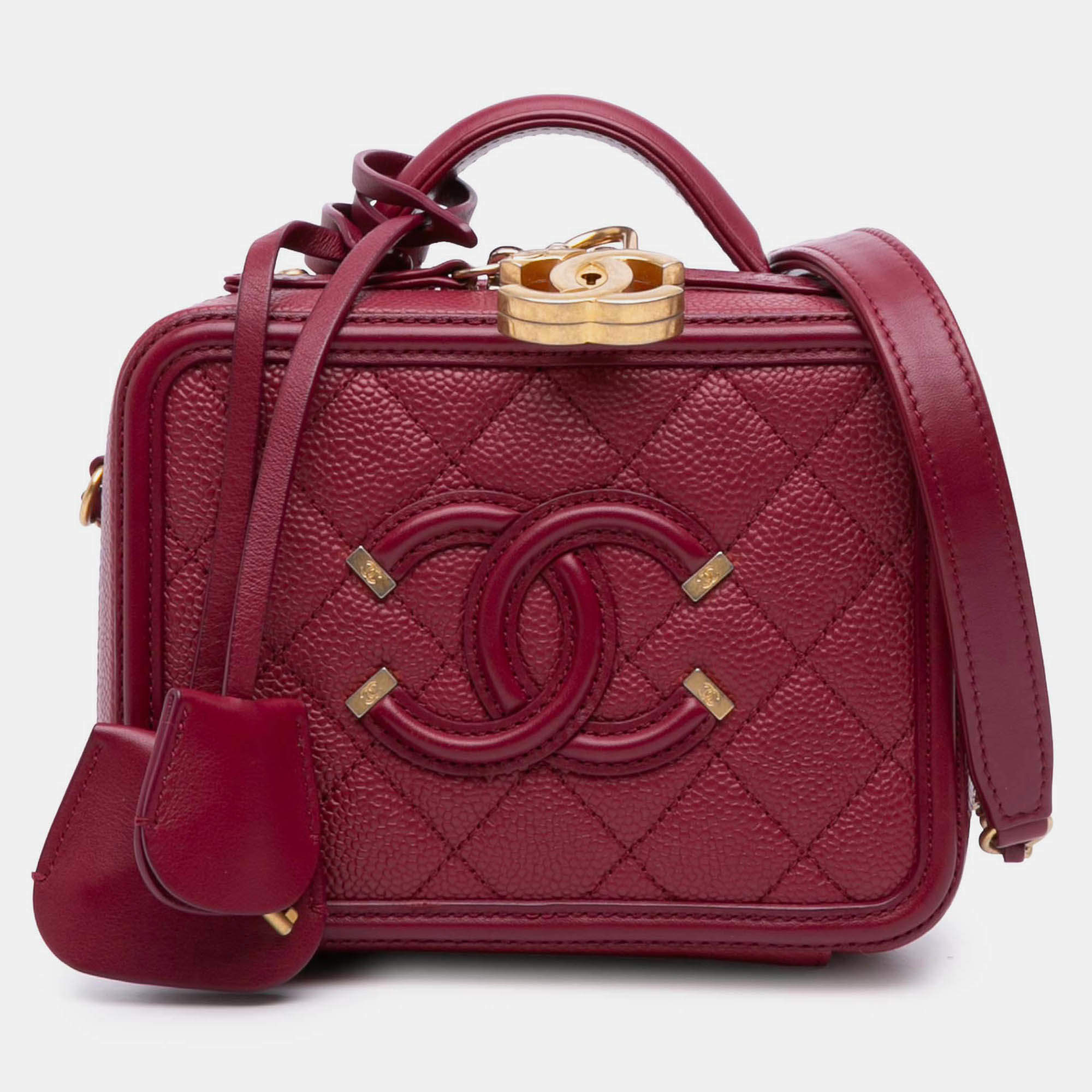 Pre Owned Chanel Small Caviar Filigree Vanity Case