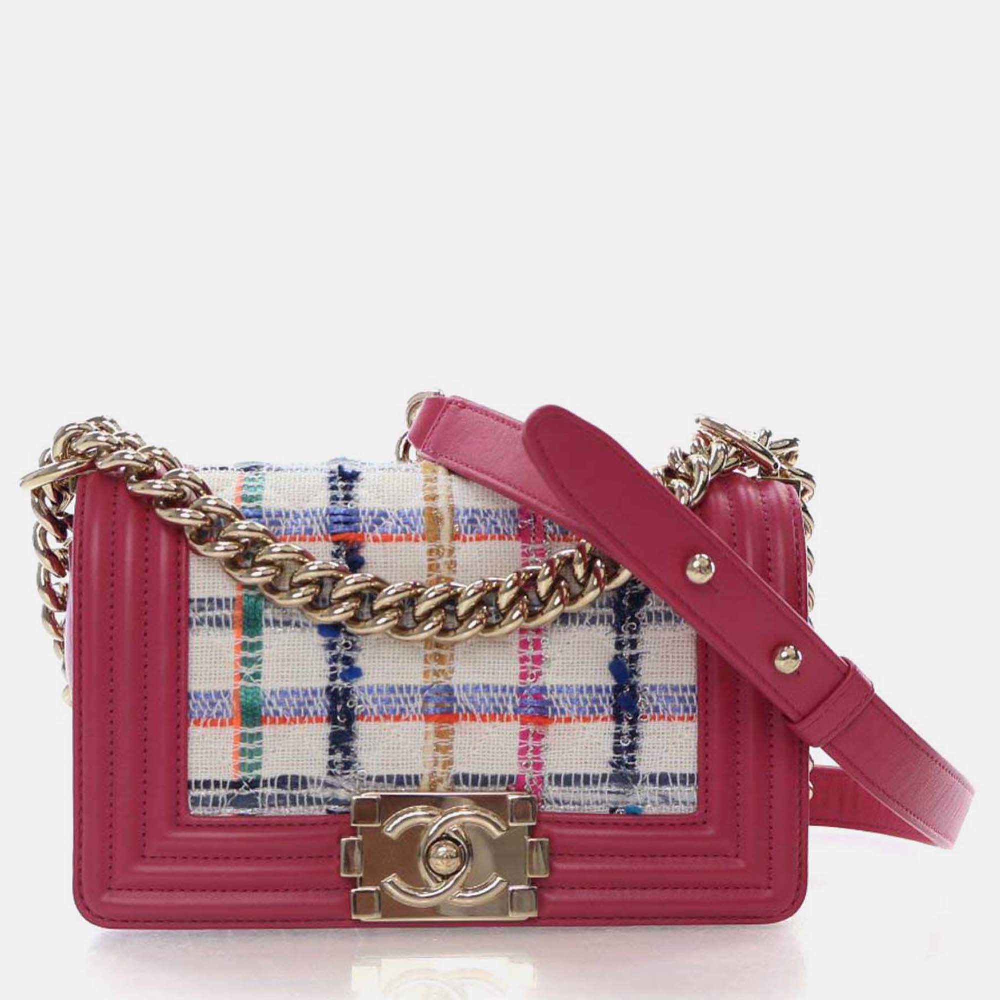 Pre Owned Chanel Boy Small Multicolour Tweed Shoulder Bag
