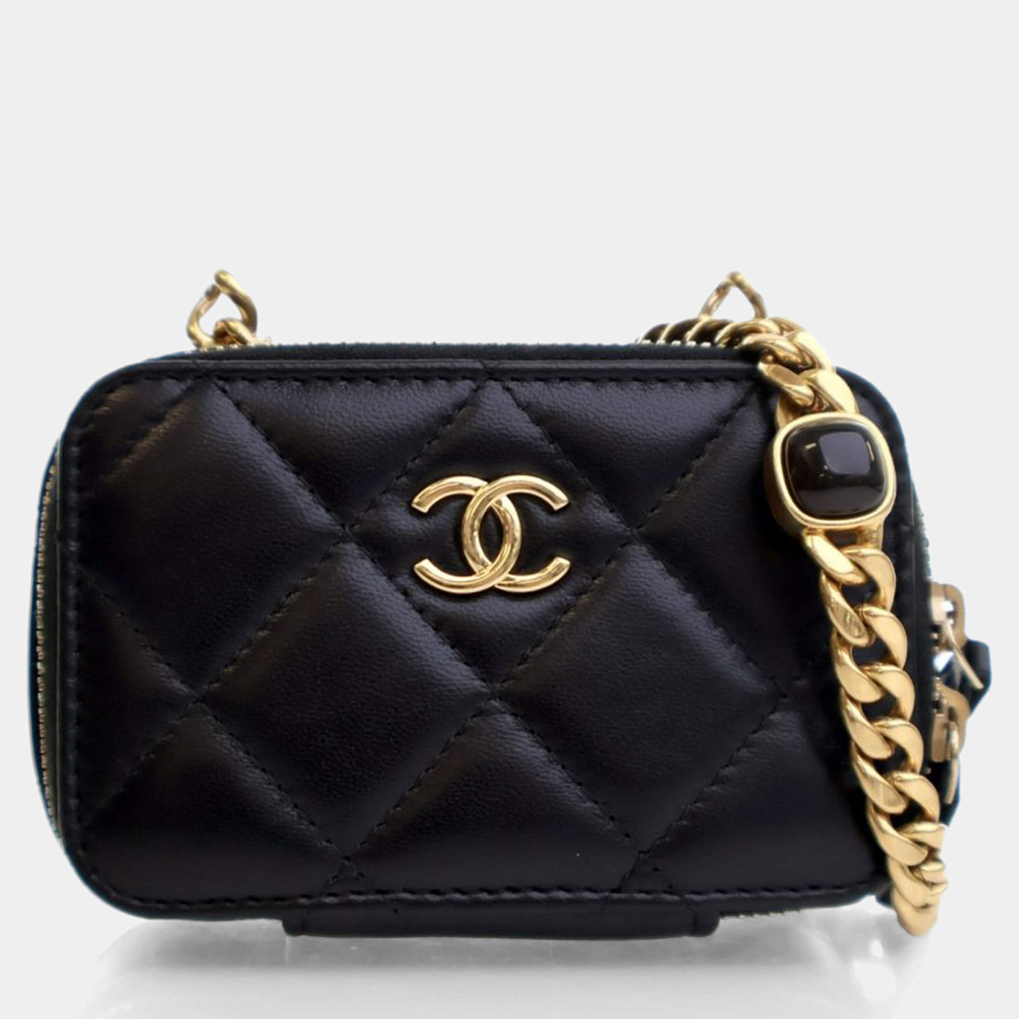 Pre Owned Chanel Candy Mini Black Lambskin Clutch with Chain 