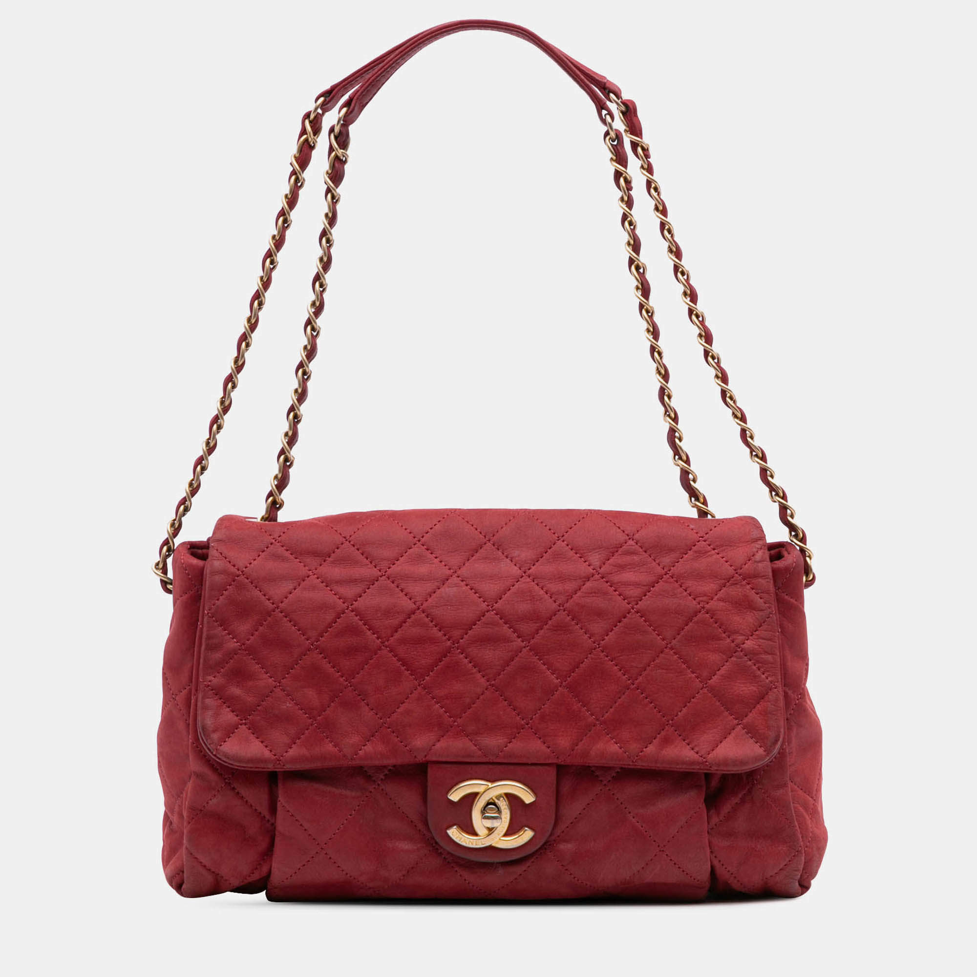 Pre Owned Chanel Red Large Aged Calfskin Chic Quilt Flap