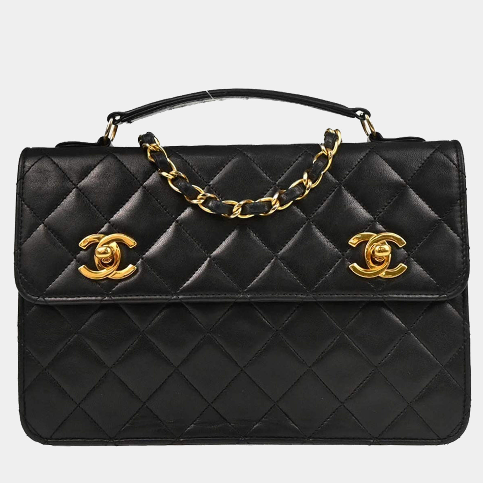 Pre Owned Chanel CC Black Lambskin Shoulder Bag