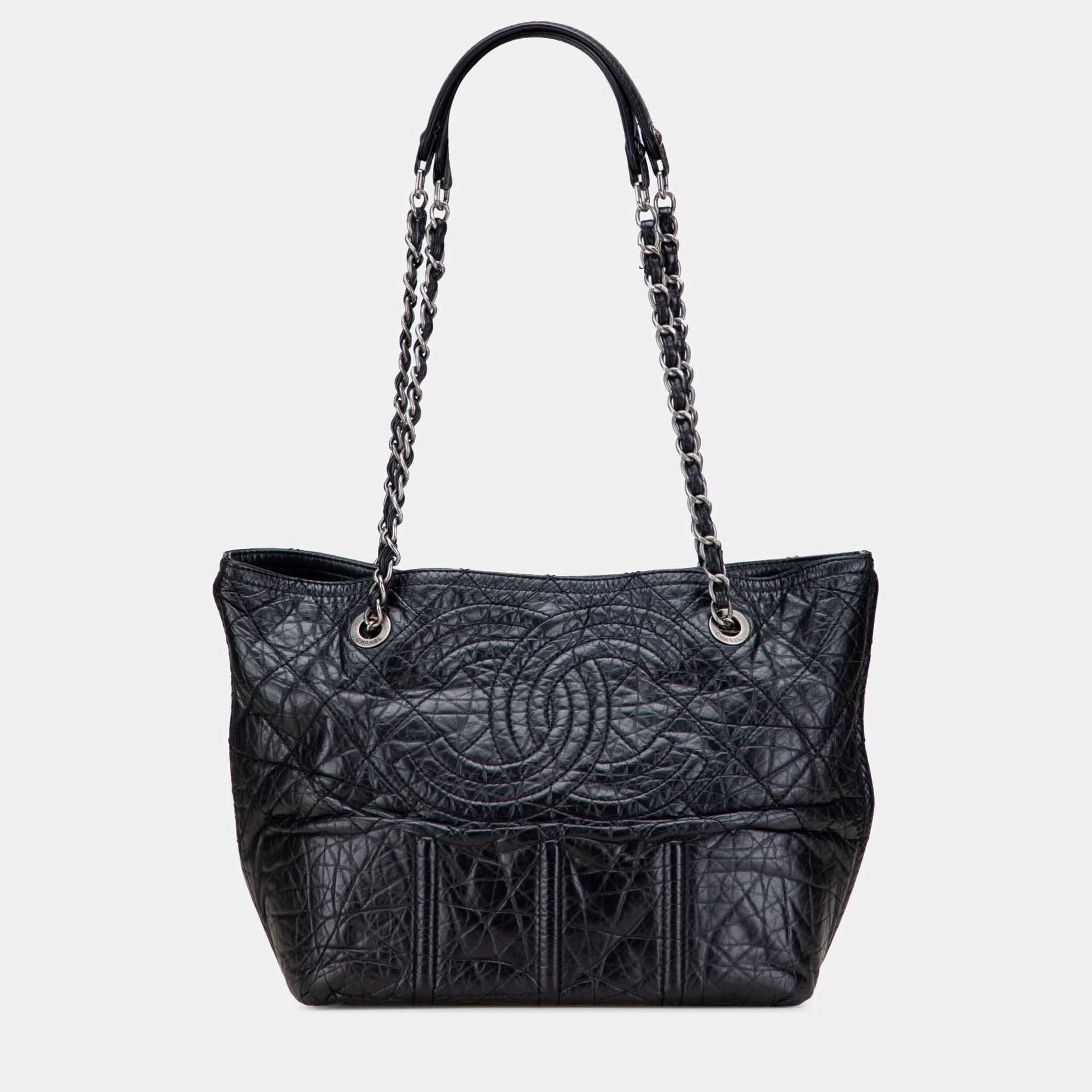 Pre Owned Chanel Black Distressed Calfskin Shopping In Moscow Tote